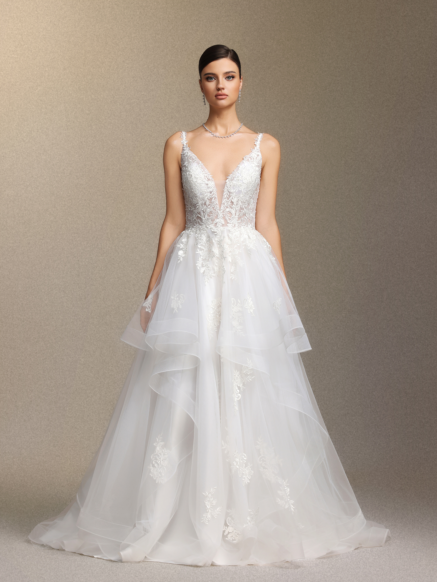 Fanya Deep V-neck lace long wedding dress