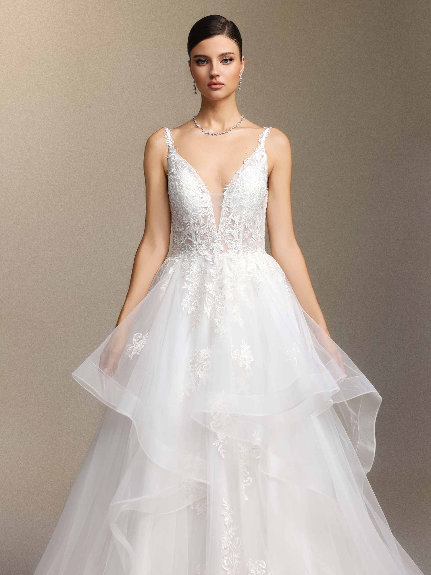 Fanya Deep V-neck lace long wedding dress