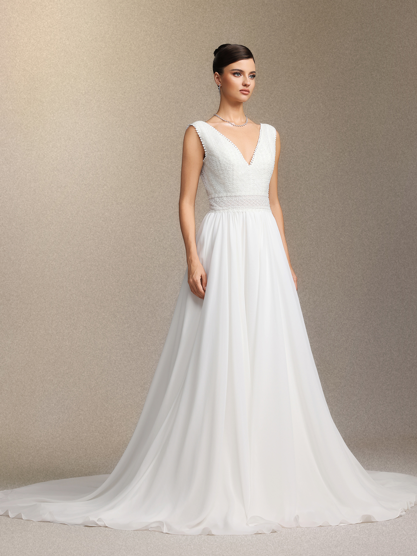 Yalyka Deep V-neck sleeveless high-waisted wedding maxi dress