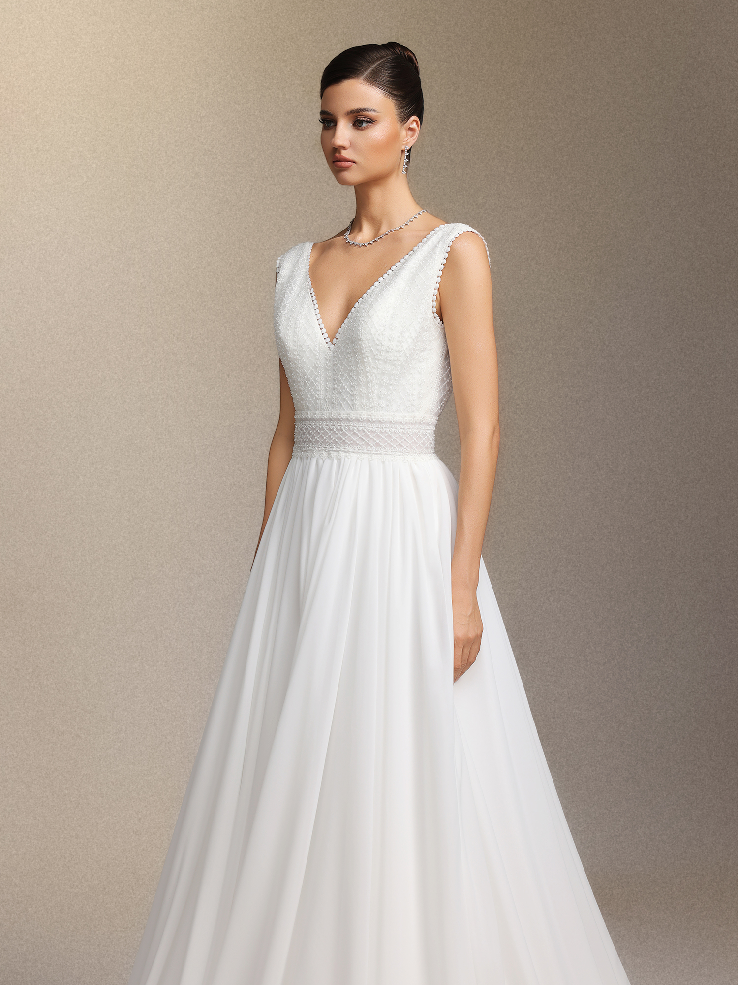 Yalyka Deep V-neck sleeveless high-waisted wedding maxi dress