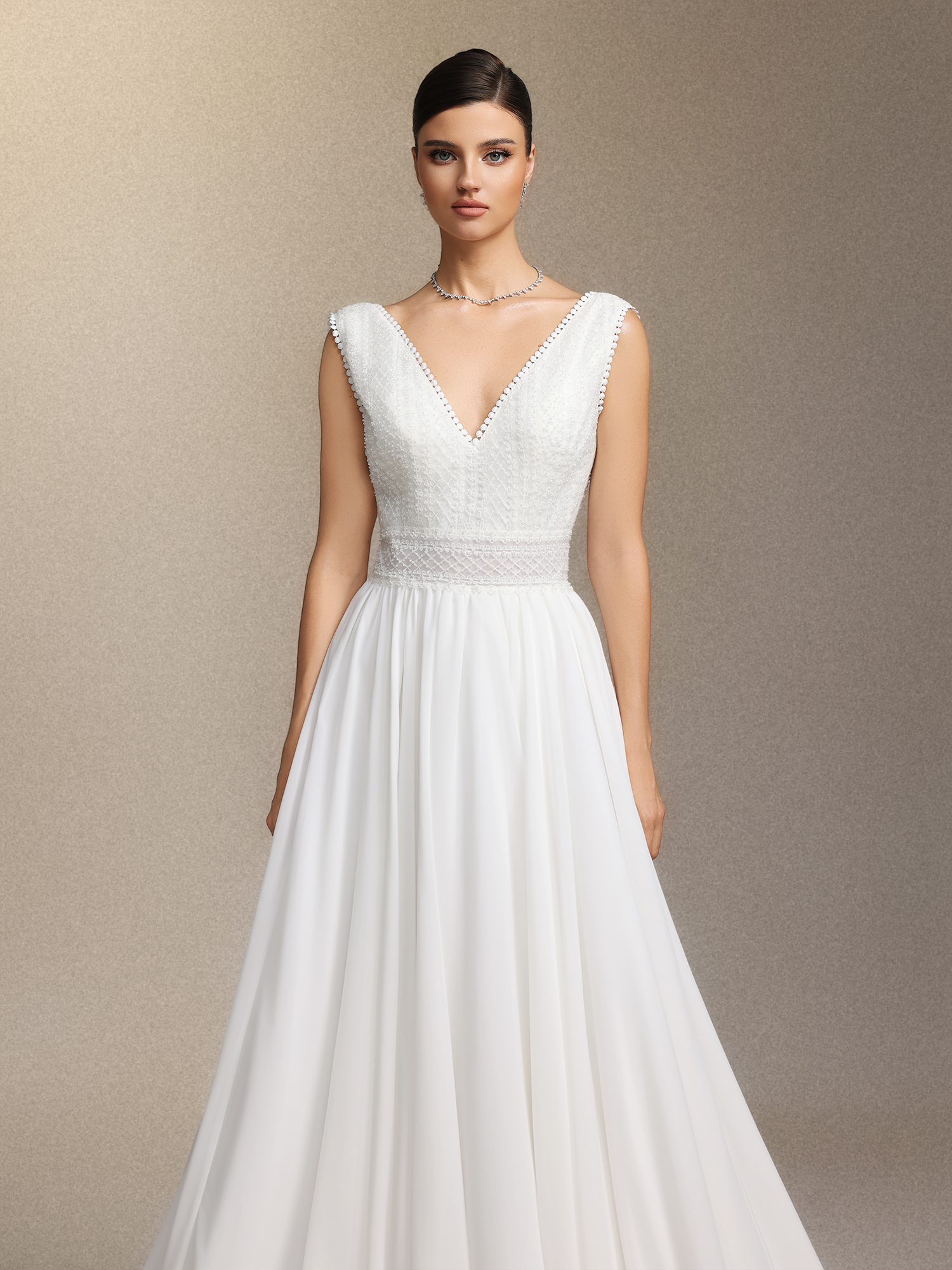 Yalyka Deep V-neck sleeveless high-waisted wedding maxi dress