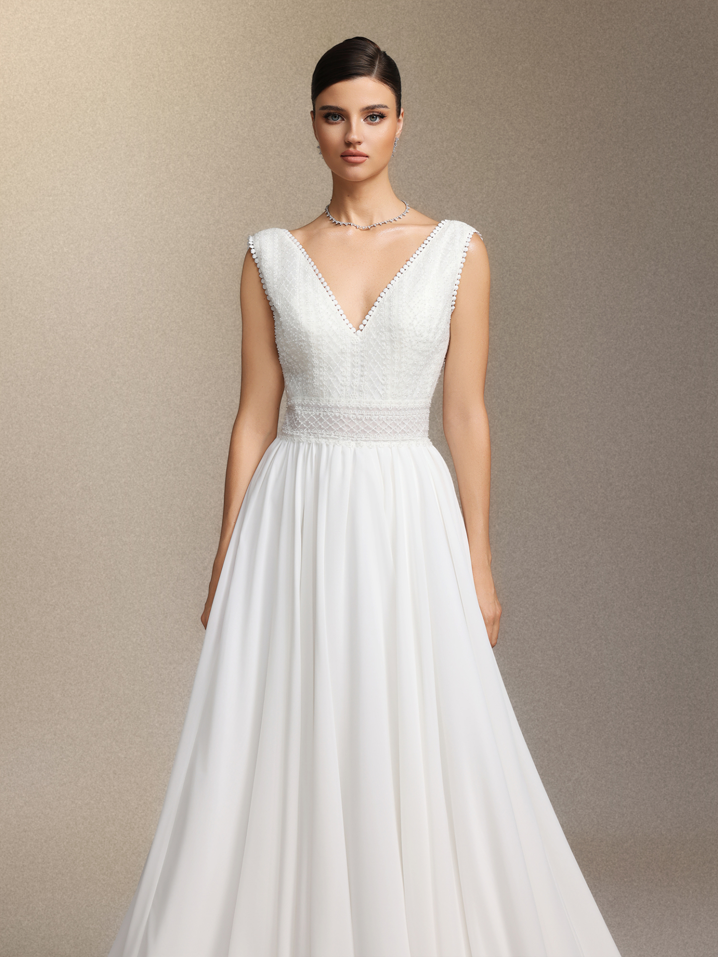 Yalyka Deep V-neck sleeveless high-waisted wedding maxi dress