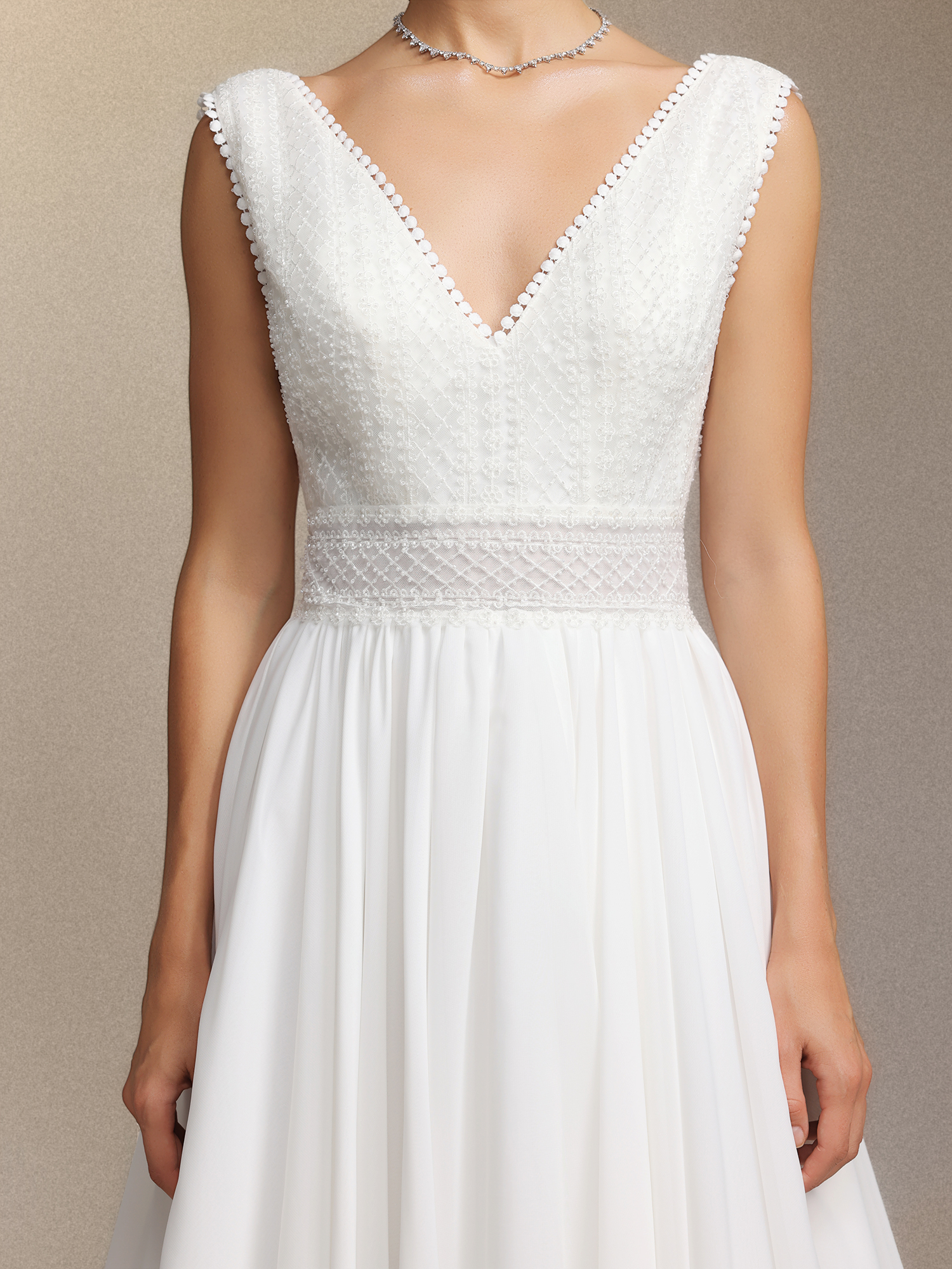 Yalyka Deep V-neck sleeveless high-waisted wedding maxi dress