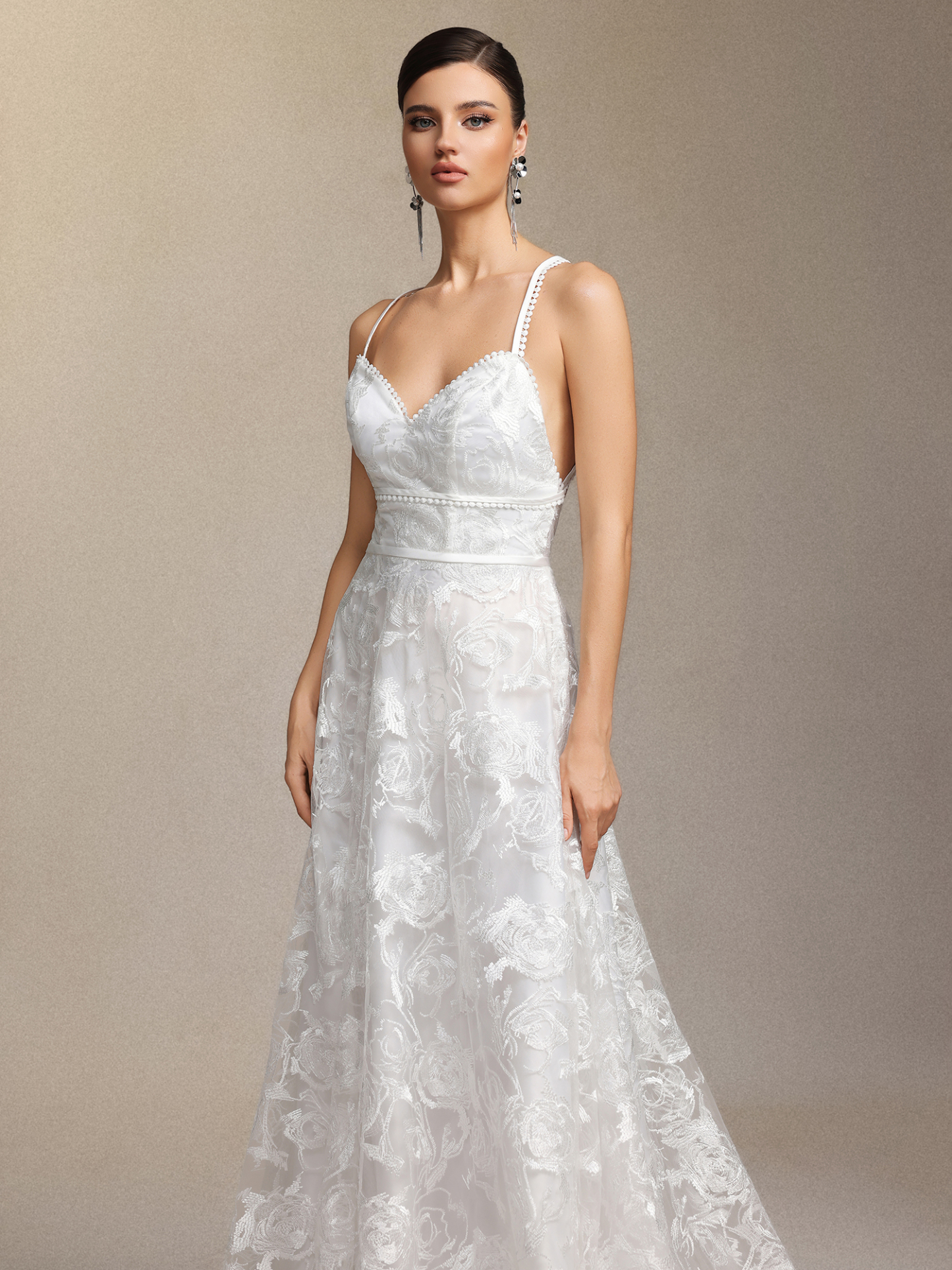 Ralaya Deep V-neck lace halter maxi wedding dress