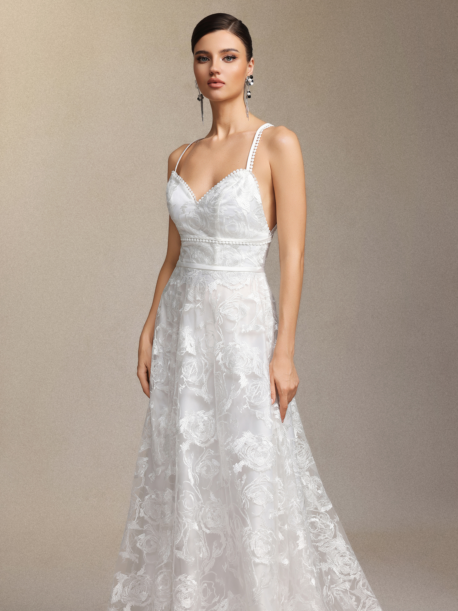 Ralaya Deep V-neck lace halter maxi wedding dress