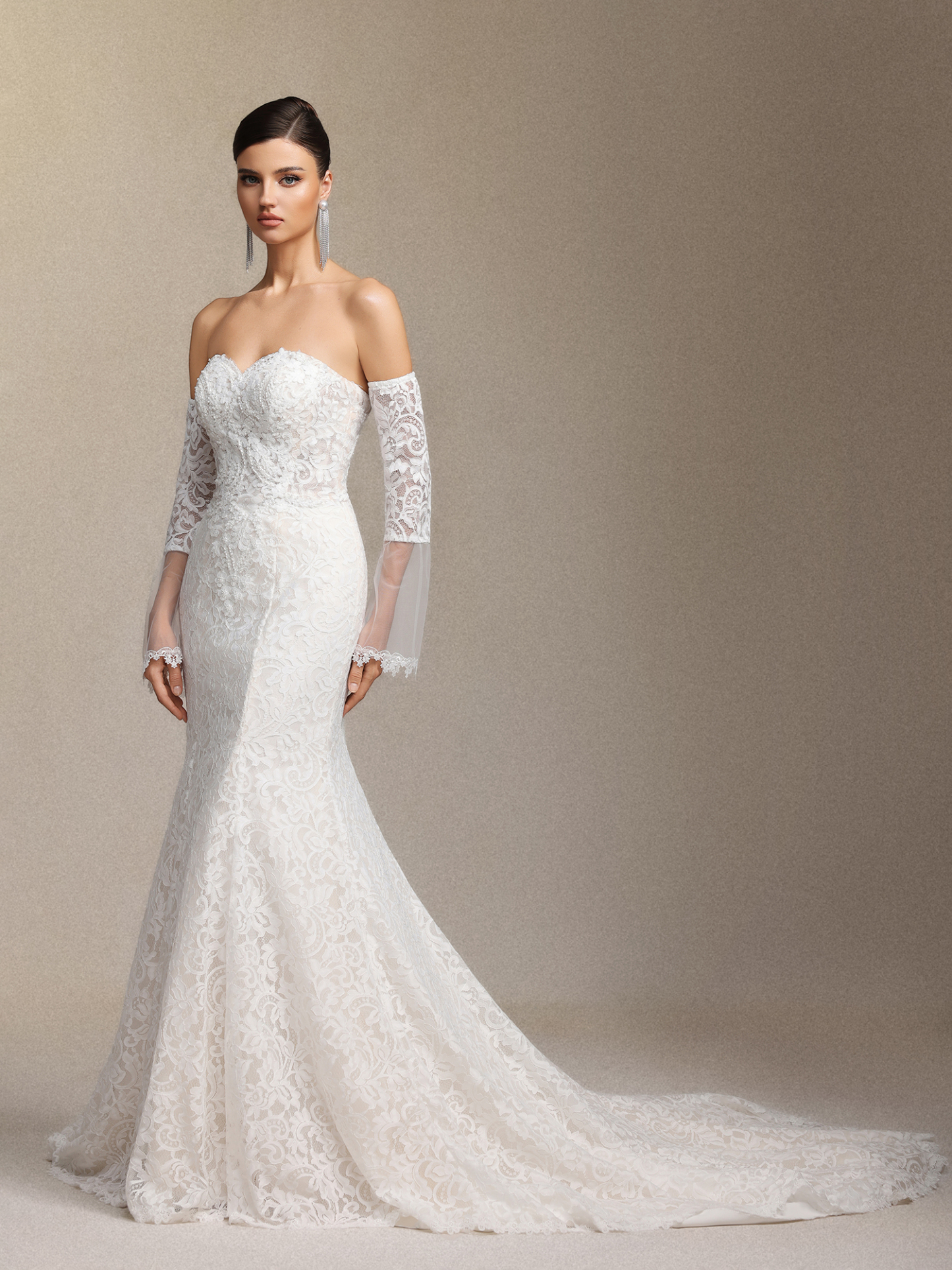 Lumo Lace slimming strapless fishtail maxi wedding dress