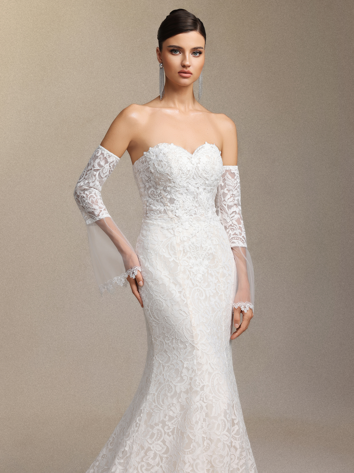 Lumo Lace slimming strapless fishtail maxi wedding dress