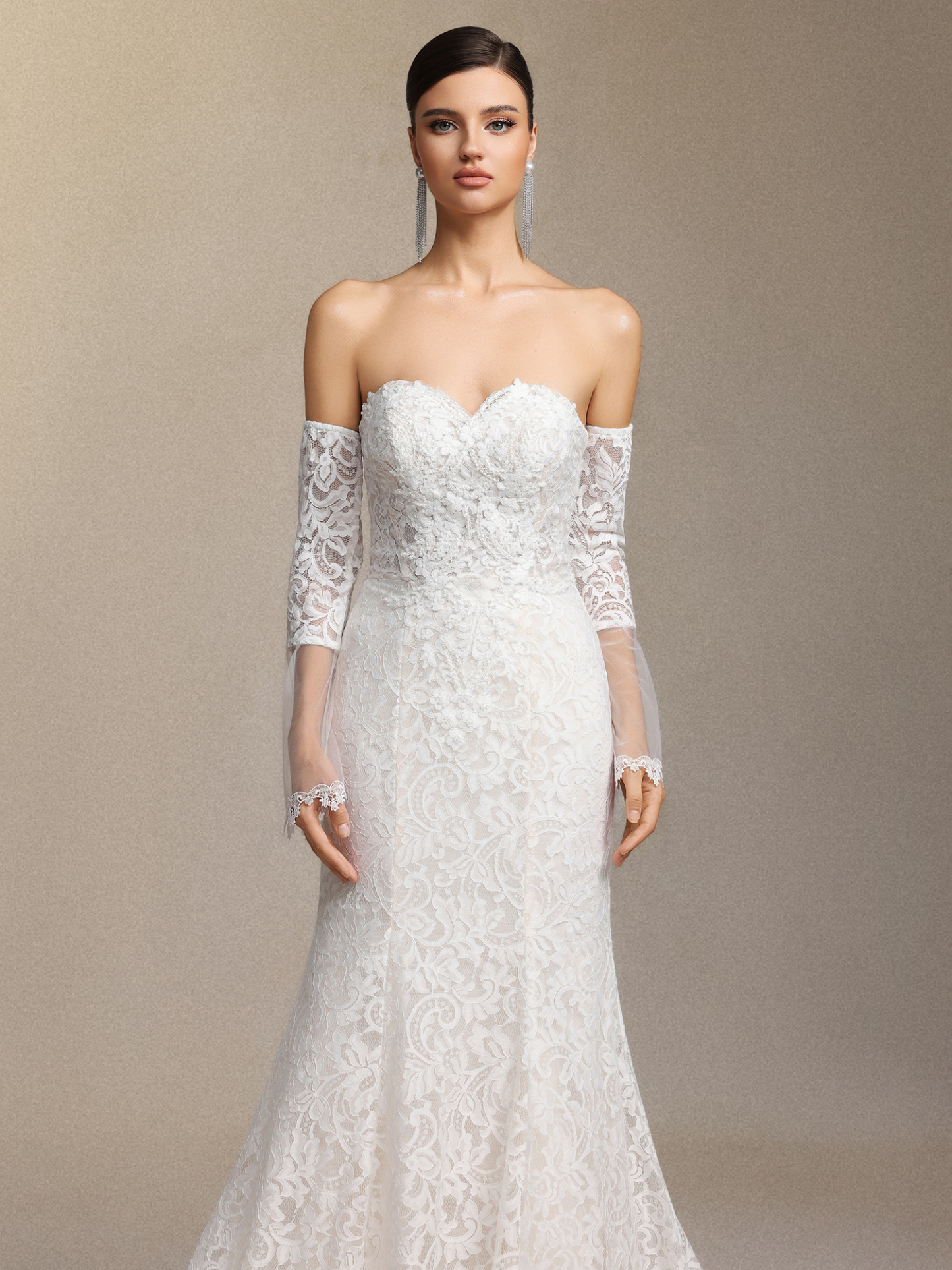Lumo Lace slimming strapless fishtail maxi wedding dress