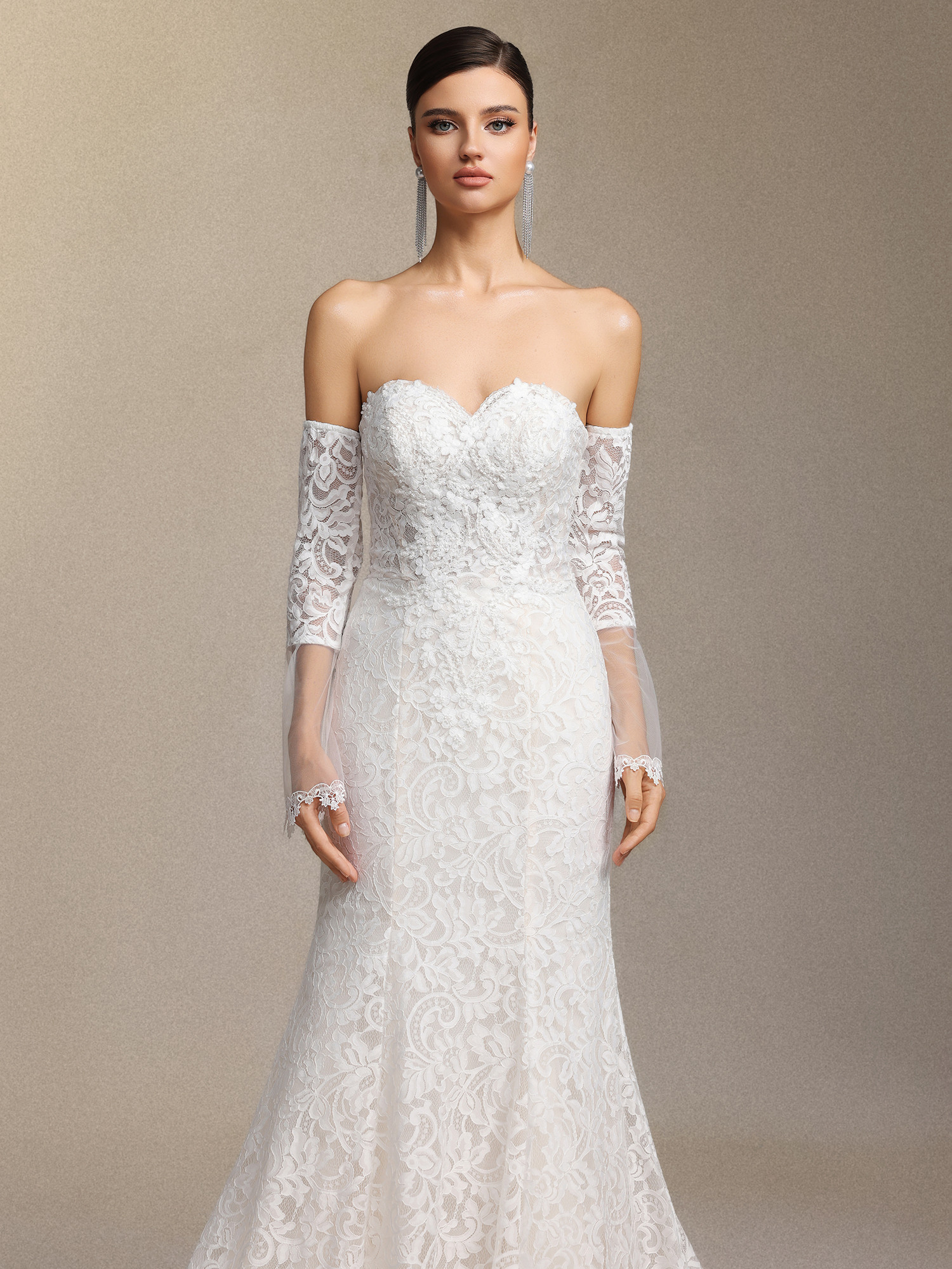 Lumo Lace slimming strapless fishtail maxi wedding dress