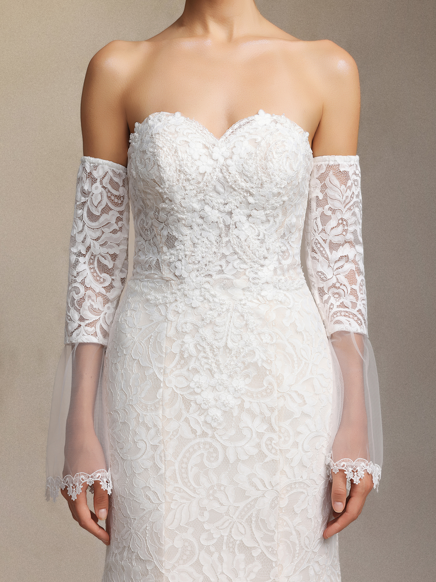 Lumo Lace slimming strapless fishtail maxi wedding dress