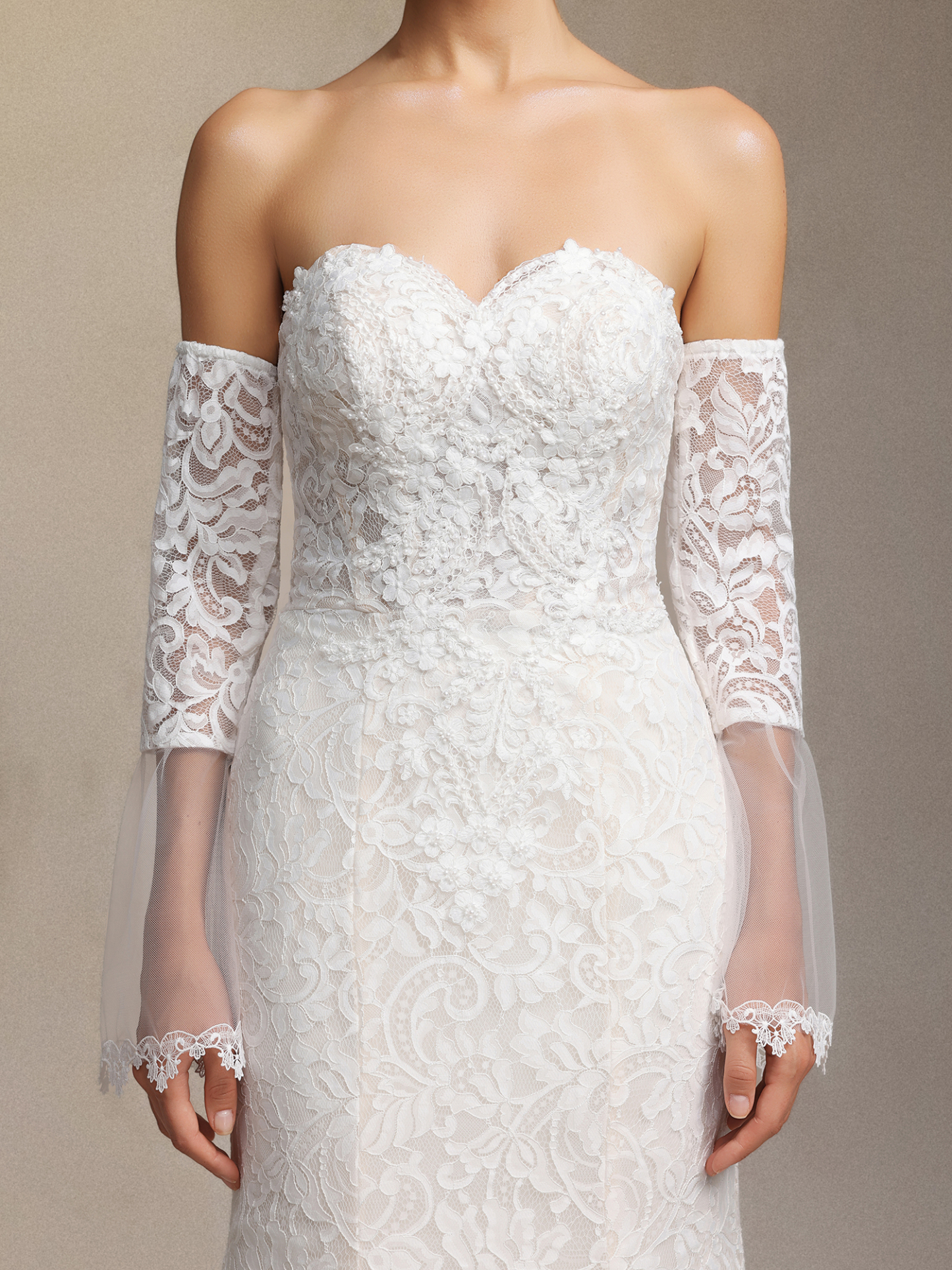 Lumo Lace slimming strapless fishtail maxi wedding dress