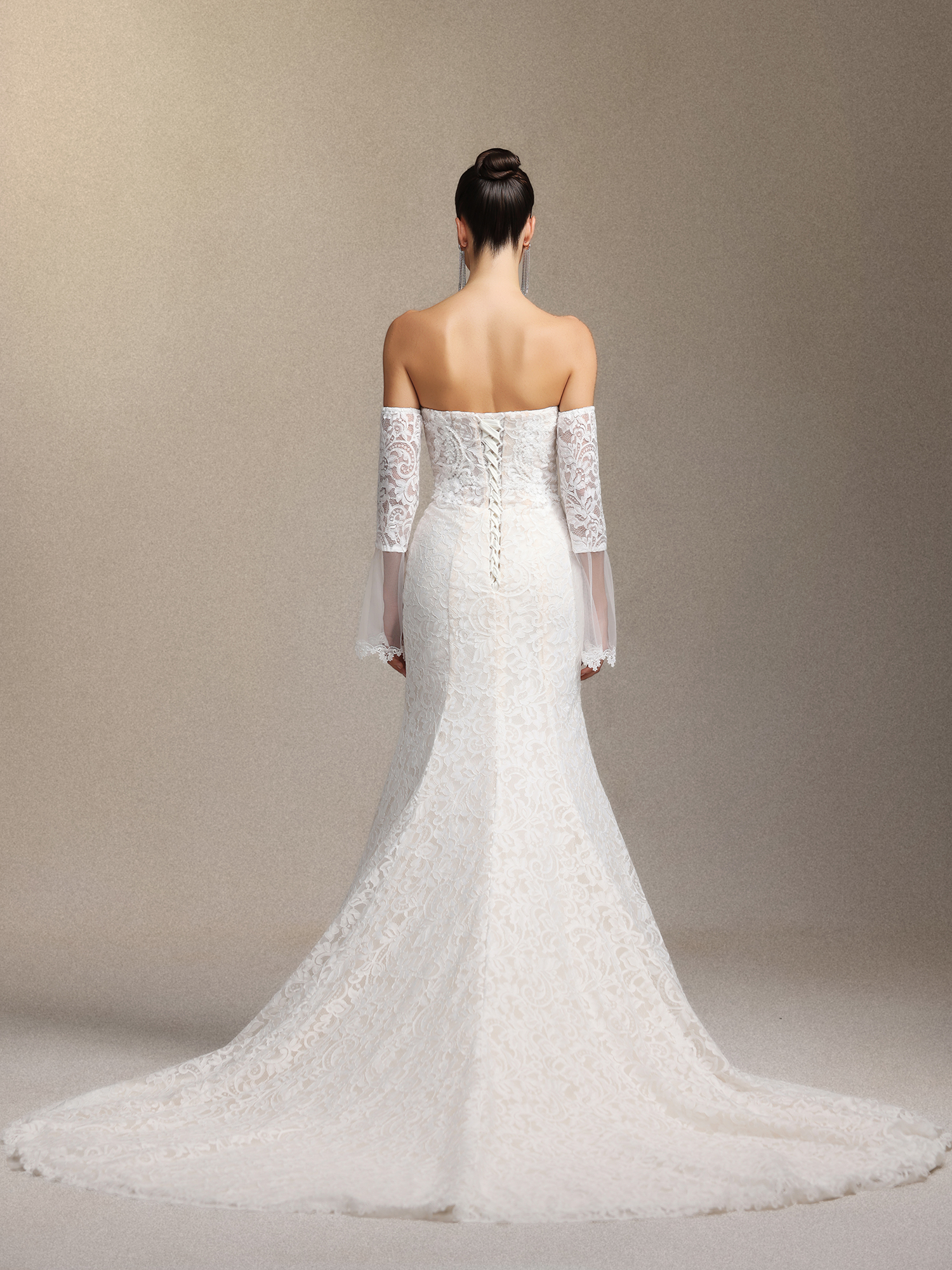 Lumo Lace slimming strapless fishtail maxi wedding dress