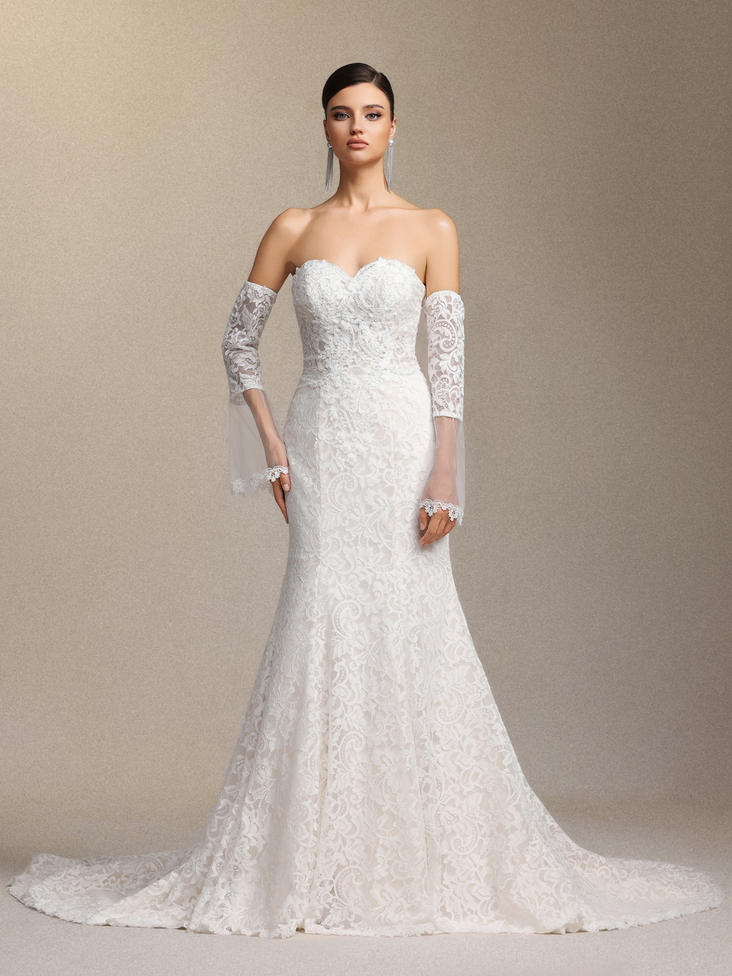 Lumo Lace slimming strapless fishtail maxi wedding dress