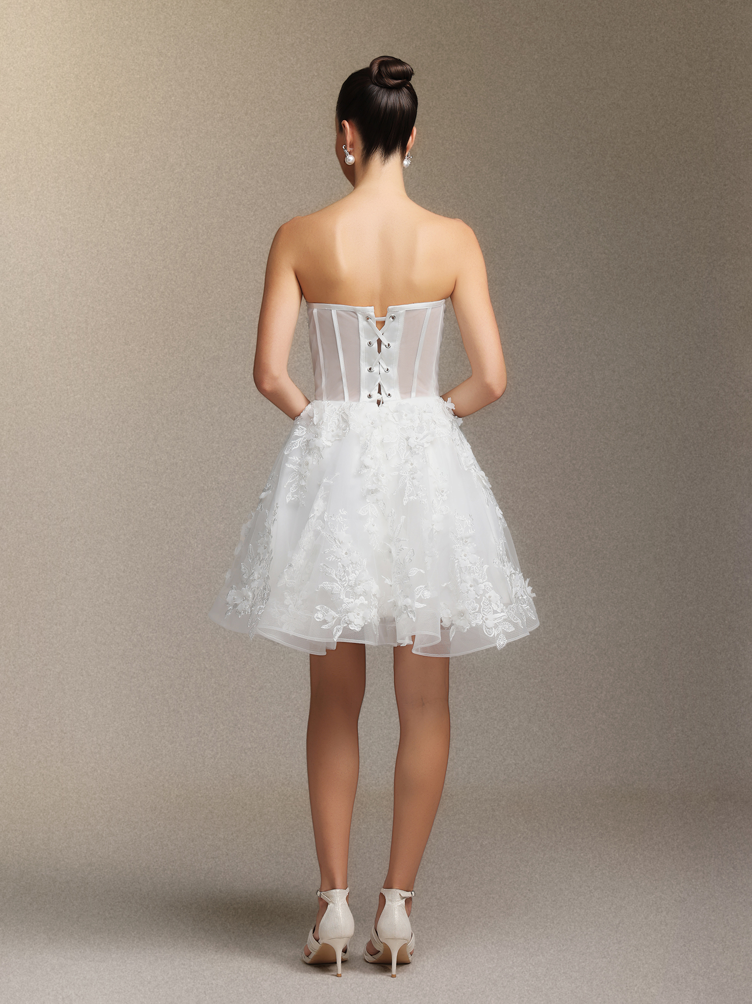Mishell Strapless lace embroidered mini dress
