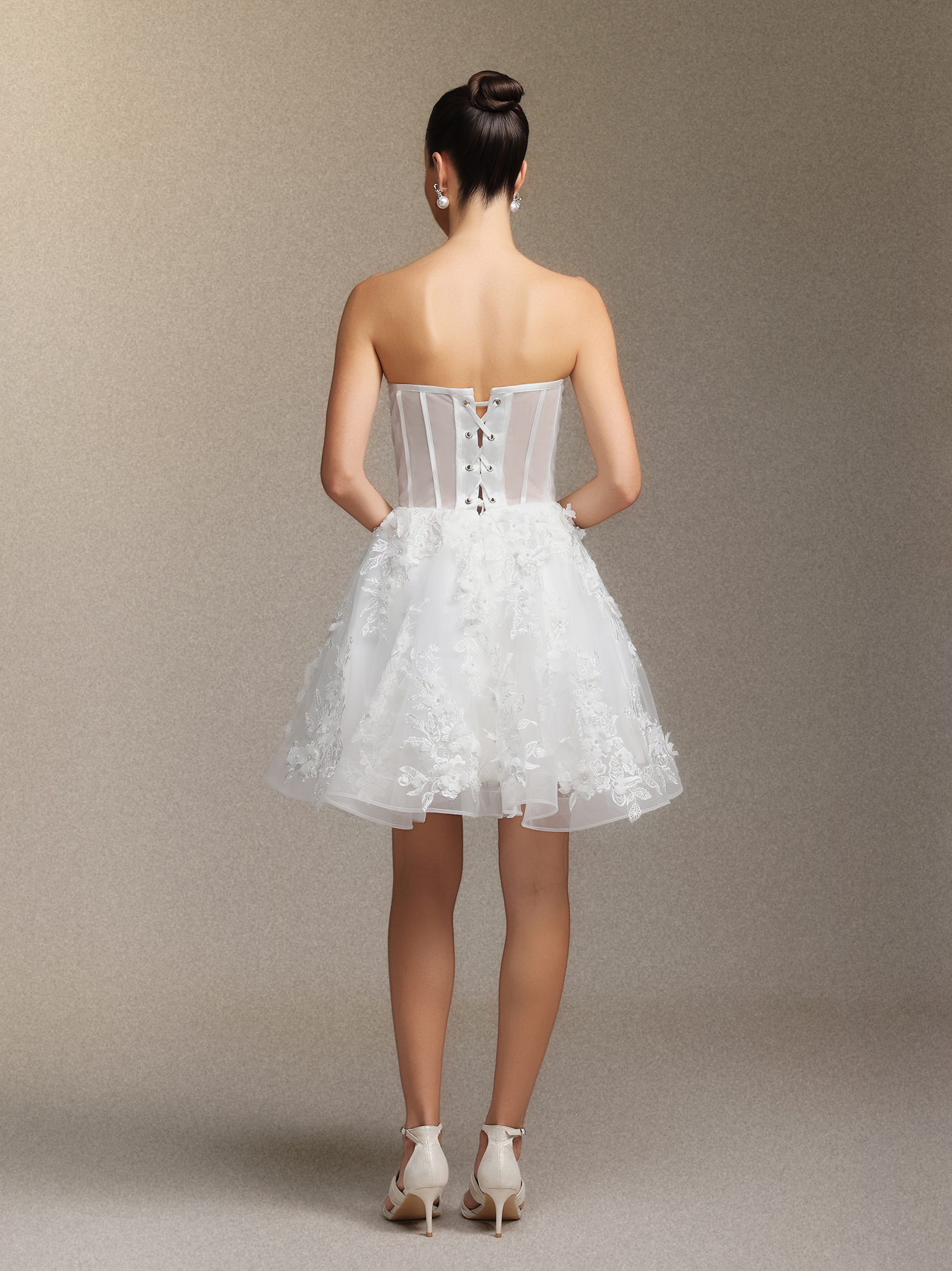 Mishell Strapless lace embroidered mini dress
