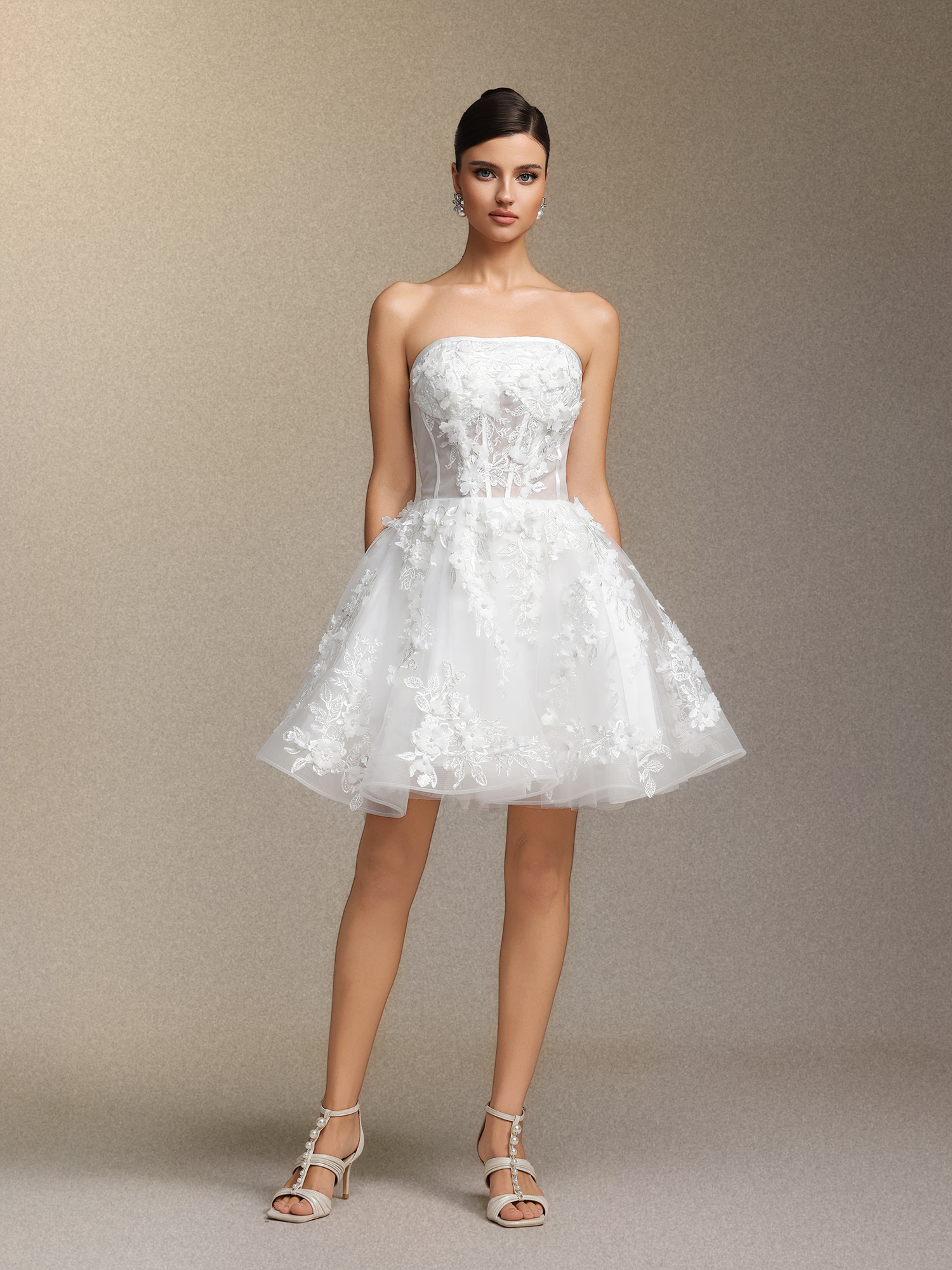 Mishell Strapless lace embroidered mini dress