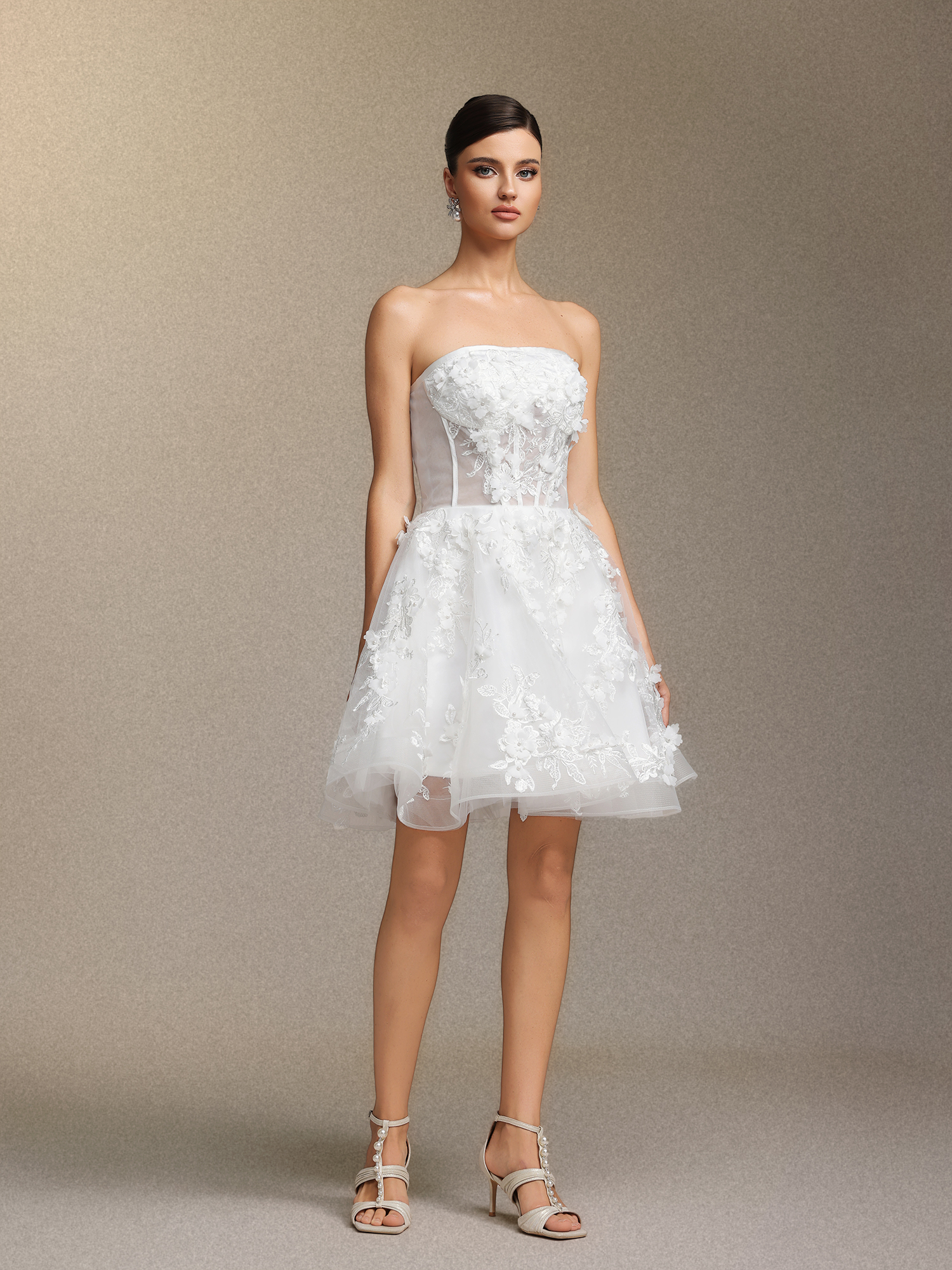 Mishell Strapless lace embroidered mini dress