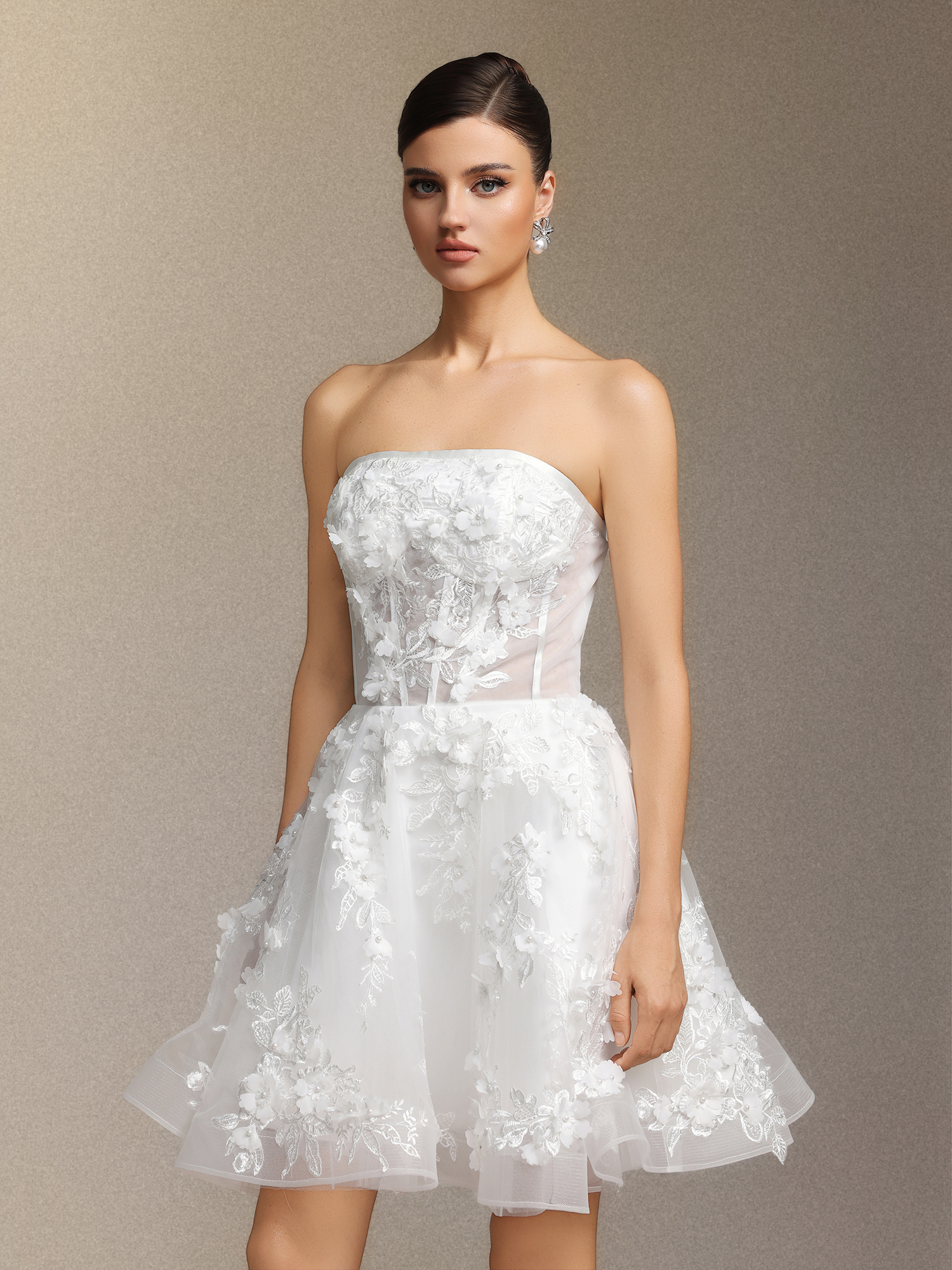 Mishell Strapless lace embroidered mini dress