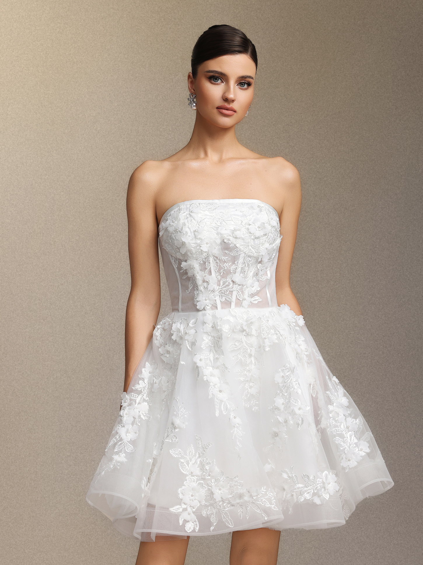 Mishell Strapless lace embroidered mini dress