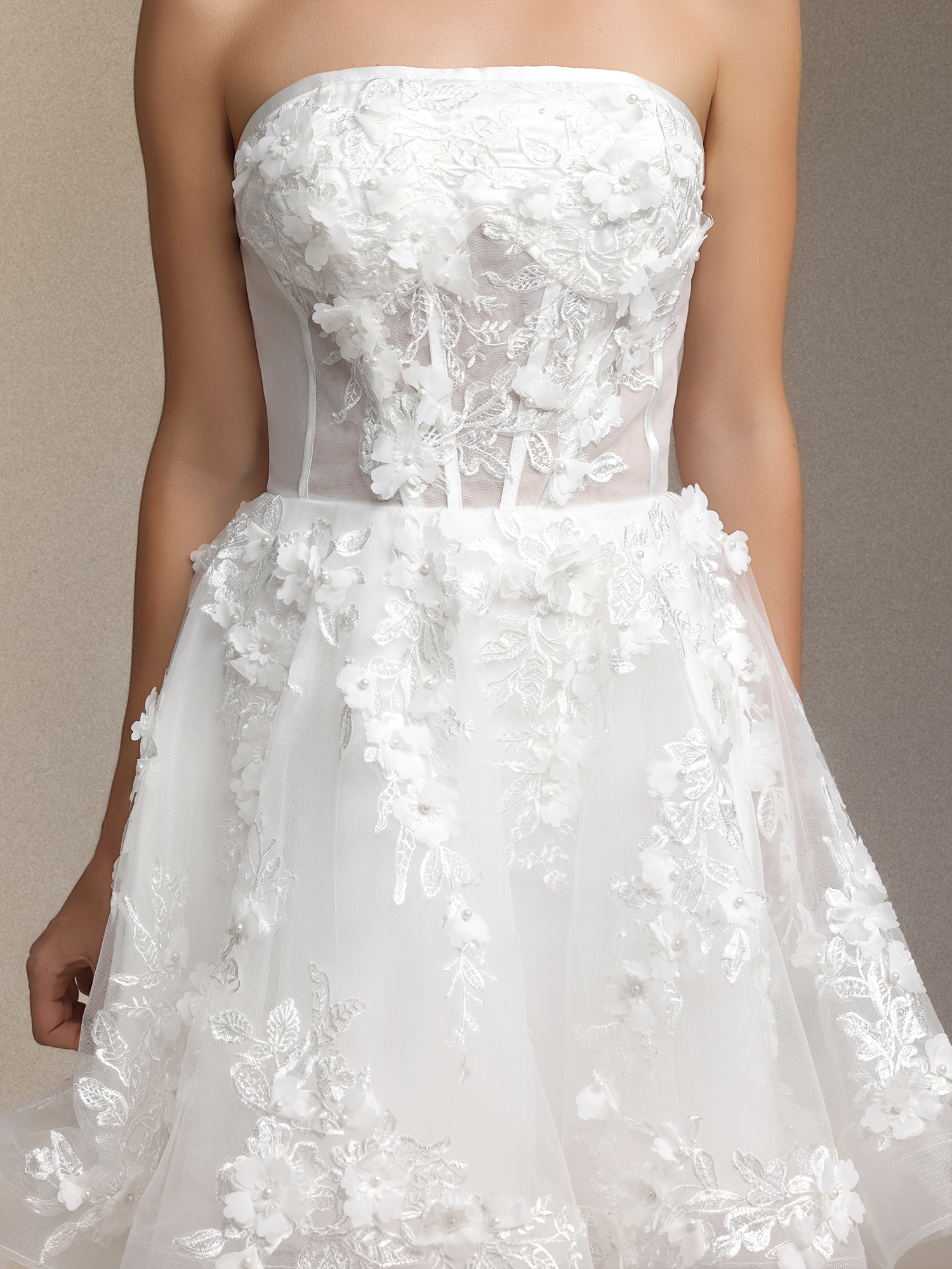 Mishell Strapless lace embroidered mini dress