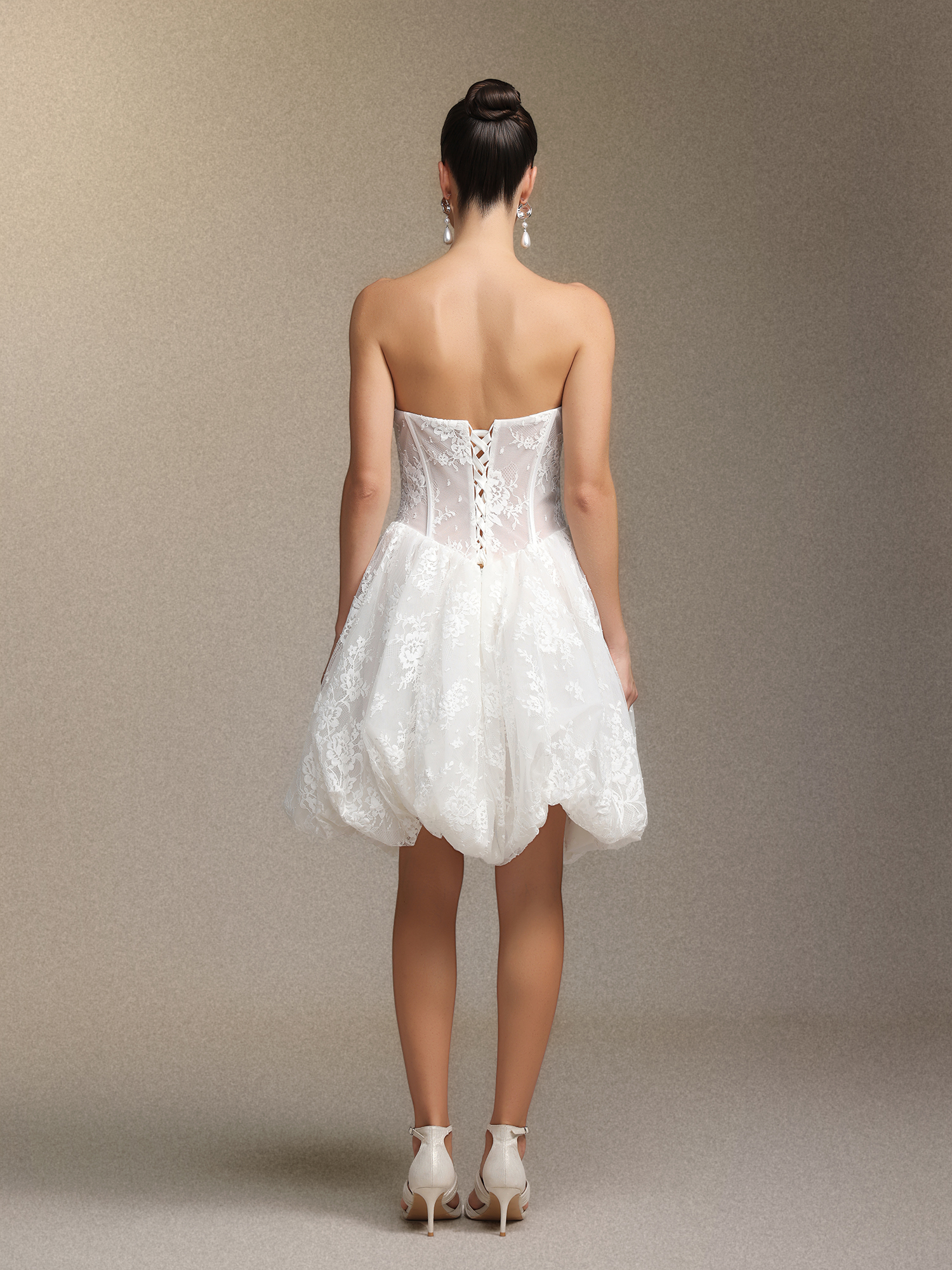 Derya Pleated lace strapless mini dress