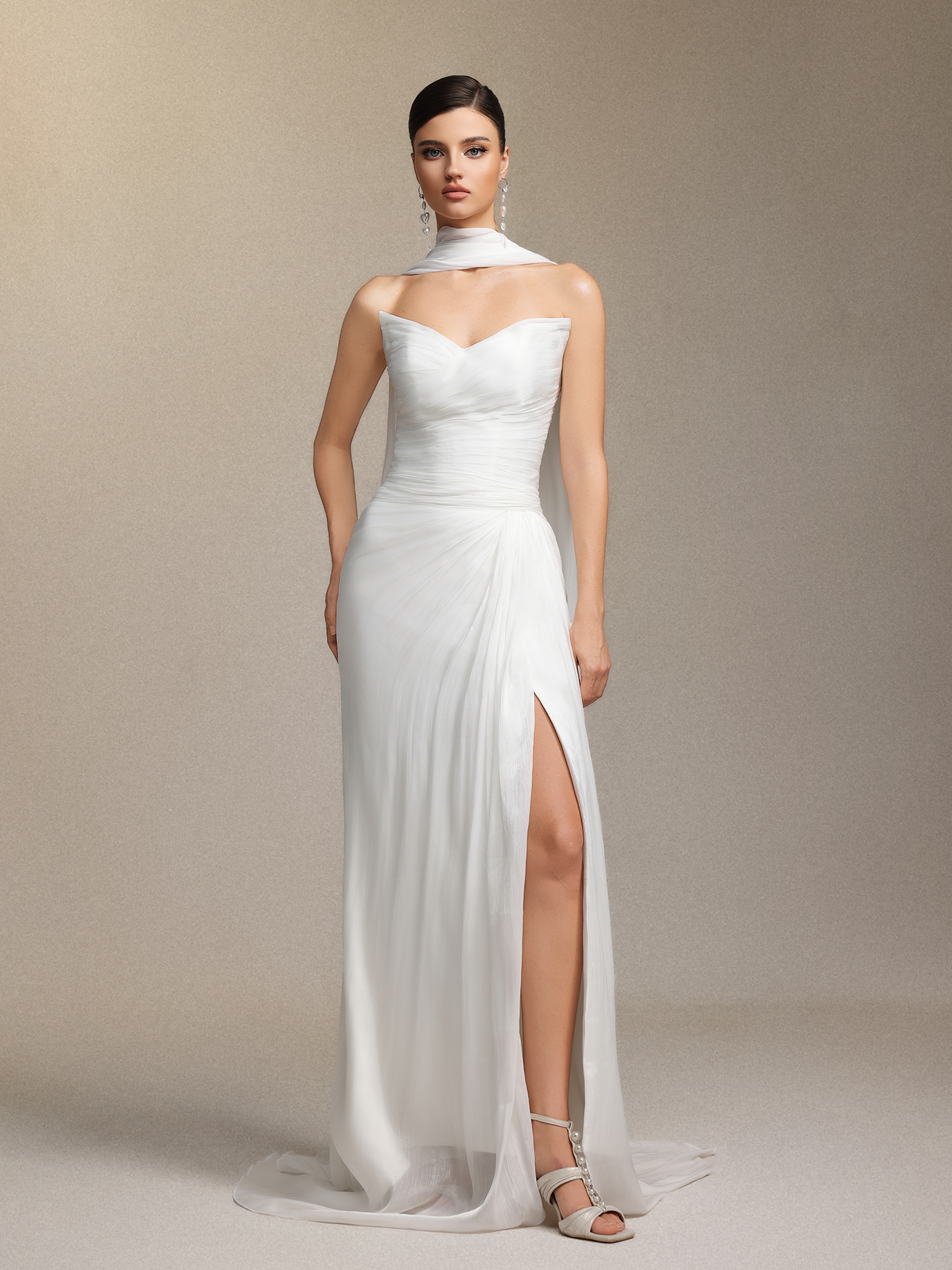 Verdad Pleated strapless maxi wedding dress