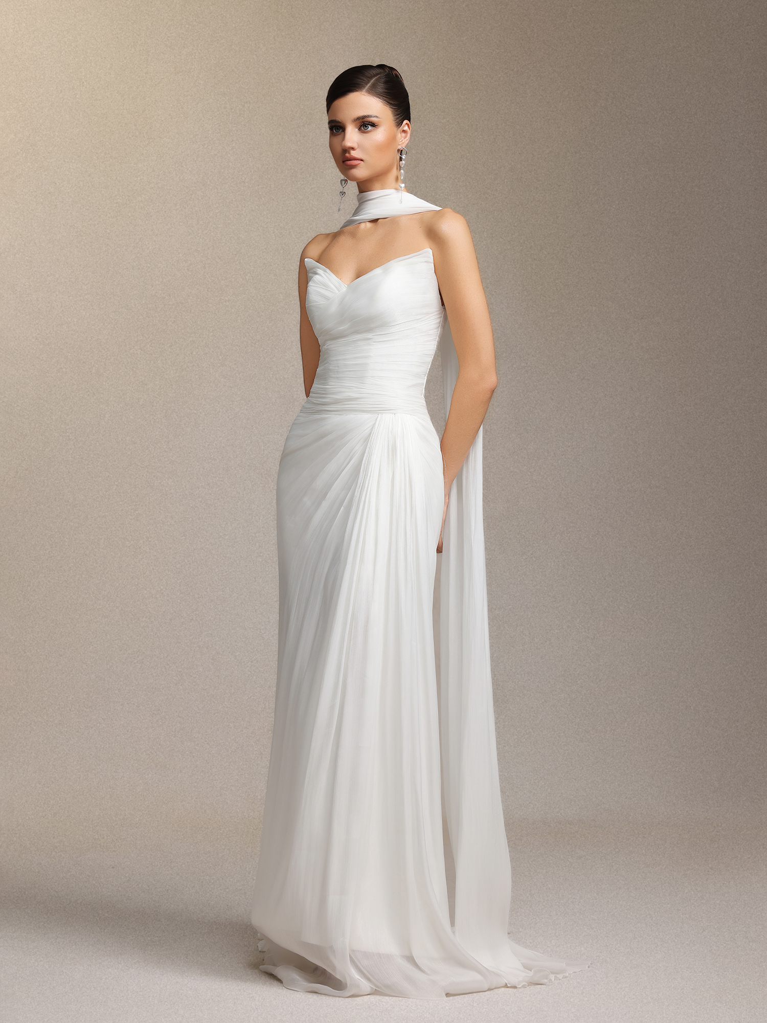 Verdad Pleated strapless maxi wedding dress