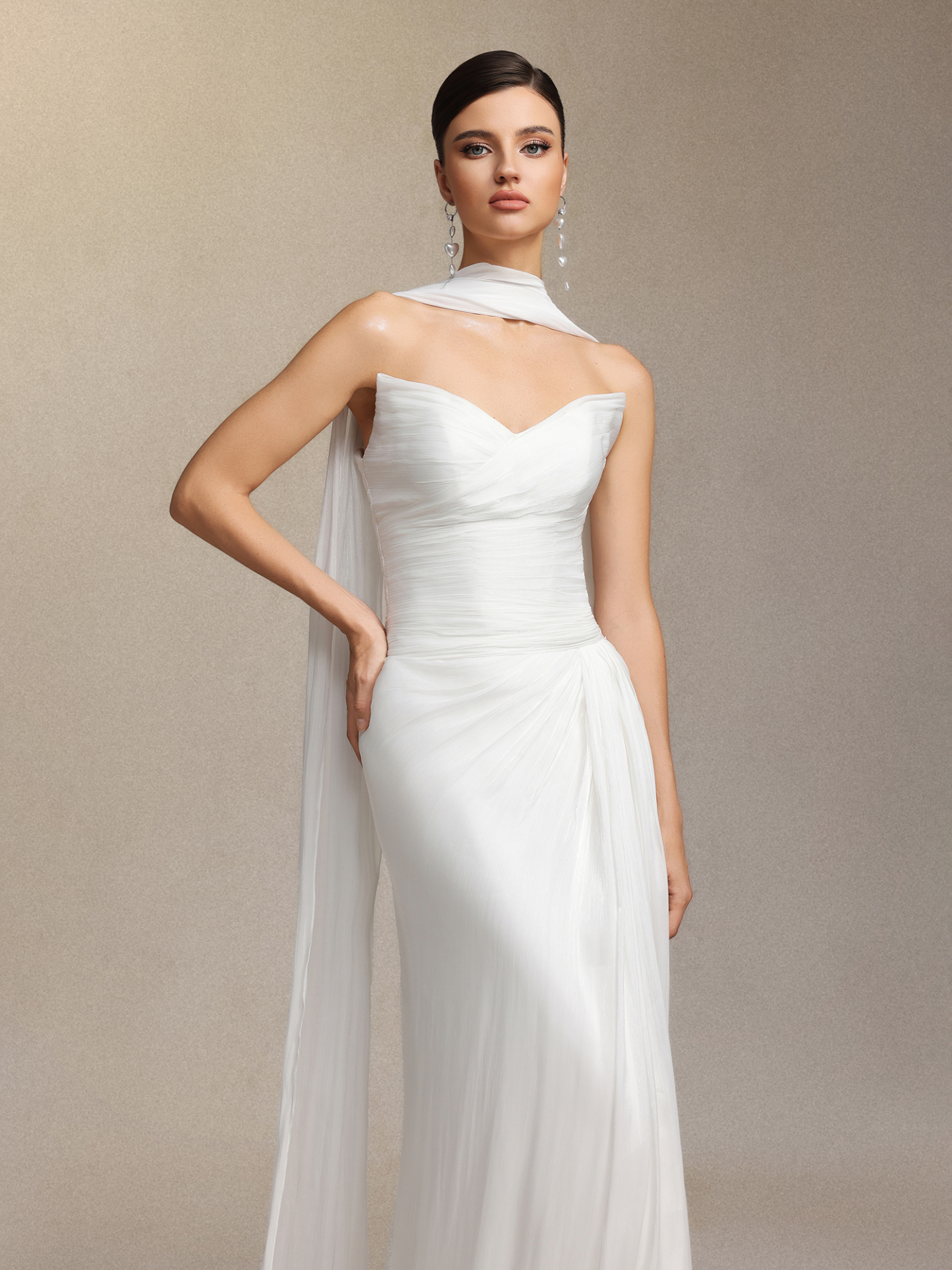 Verdad Pleated strapless maxi wedding dress