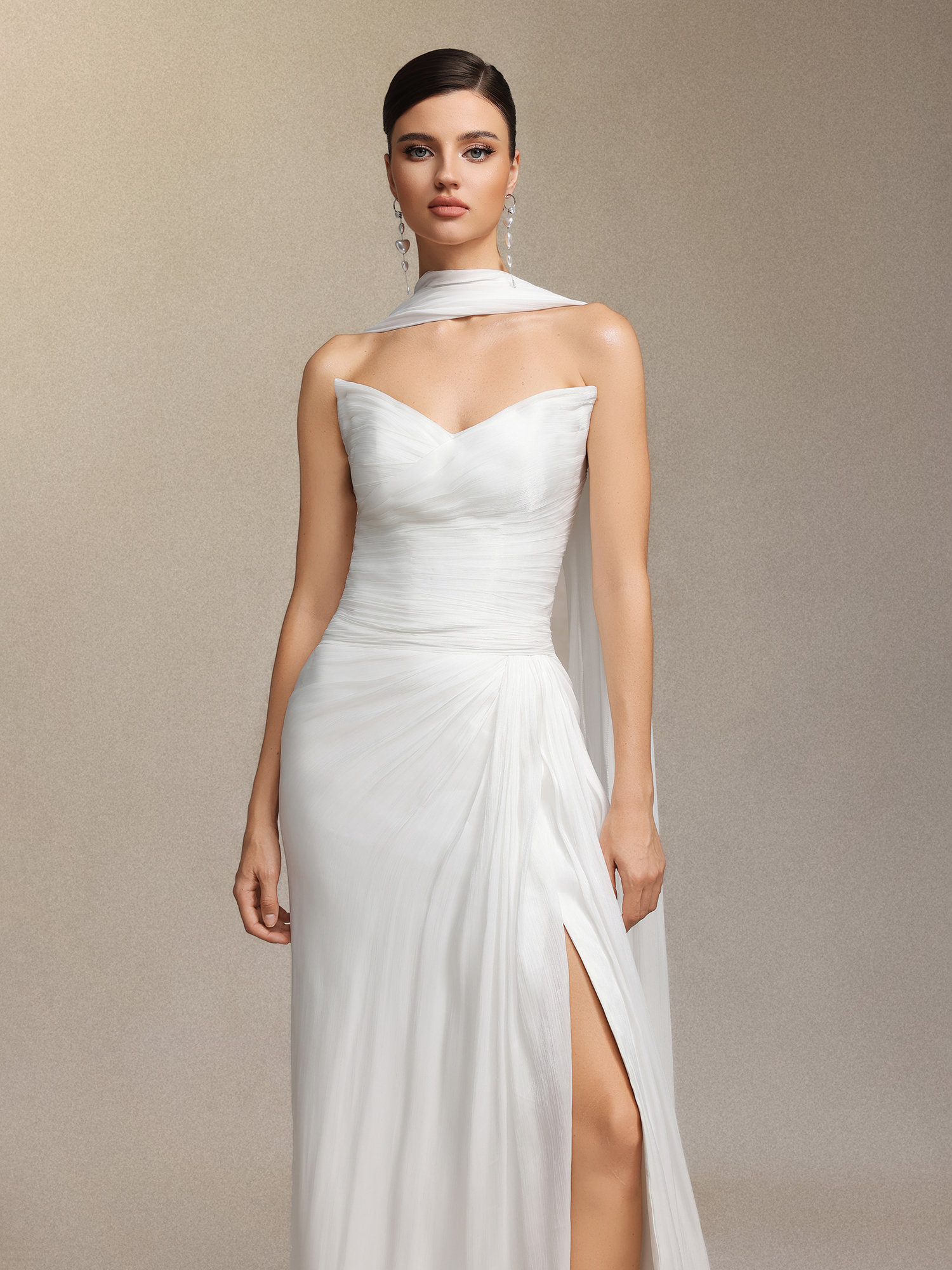 Verdad Pleated strapless maxi wedding dress