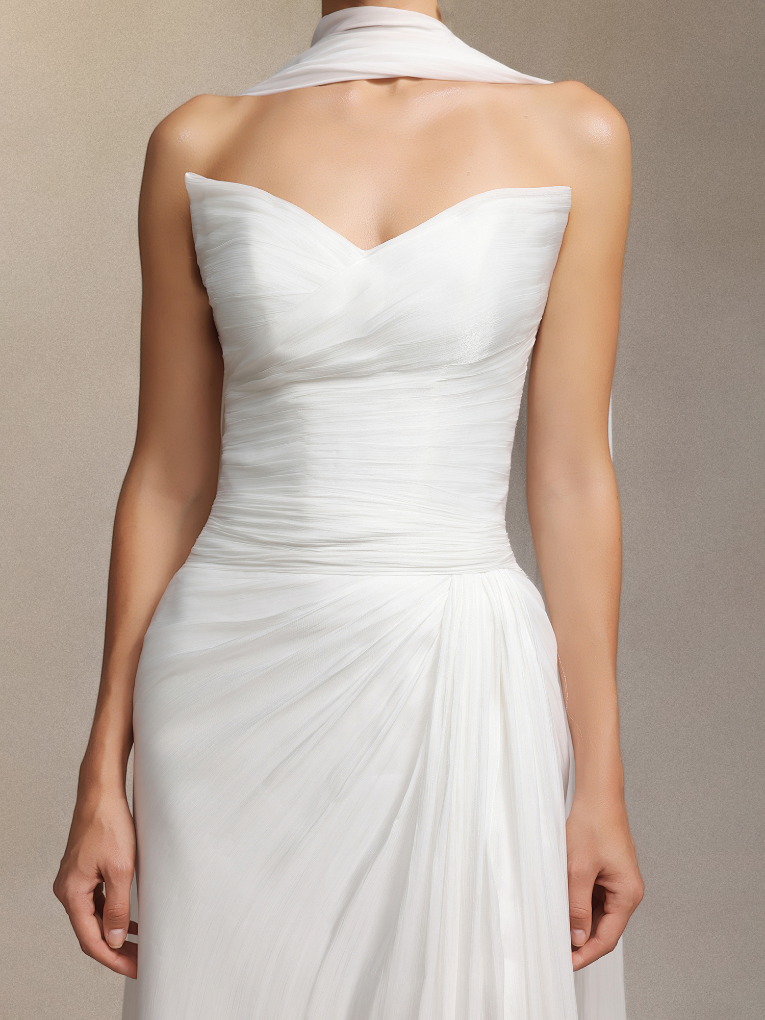 Verdad Pleated strapless maxi wedding dress