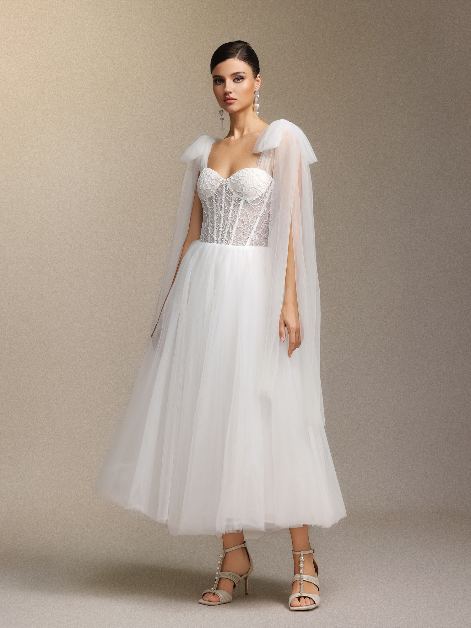 Pamela Lace chiffon midi halter dress