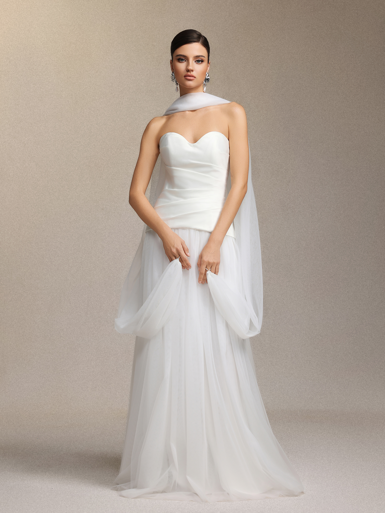 strapless chiffon two-piece long wedding dress