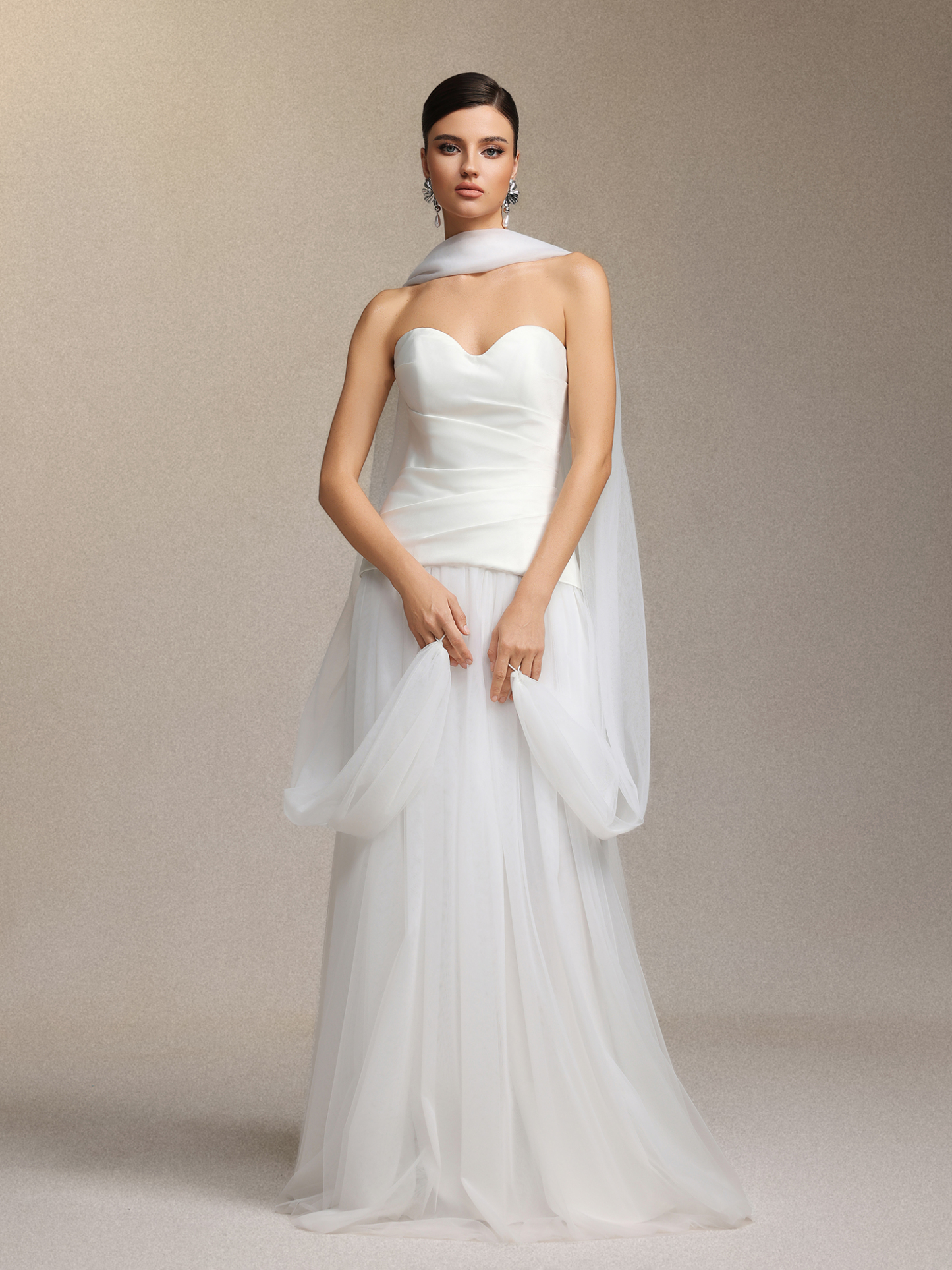 strapless chiffon two-piece long wedding dress