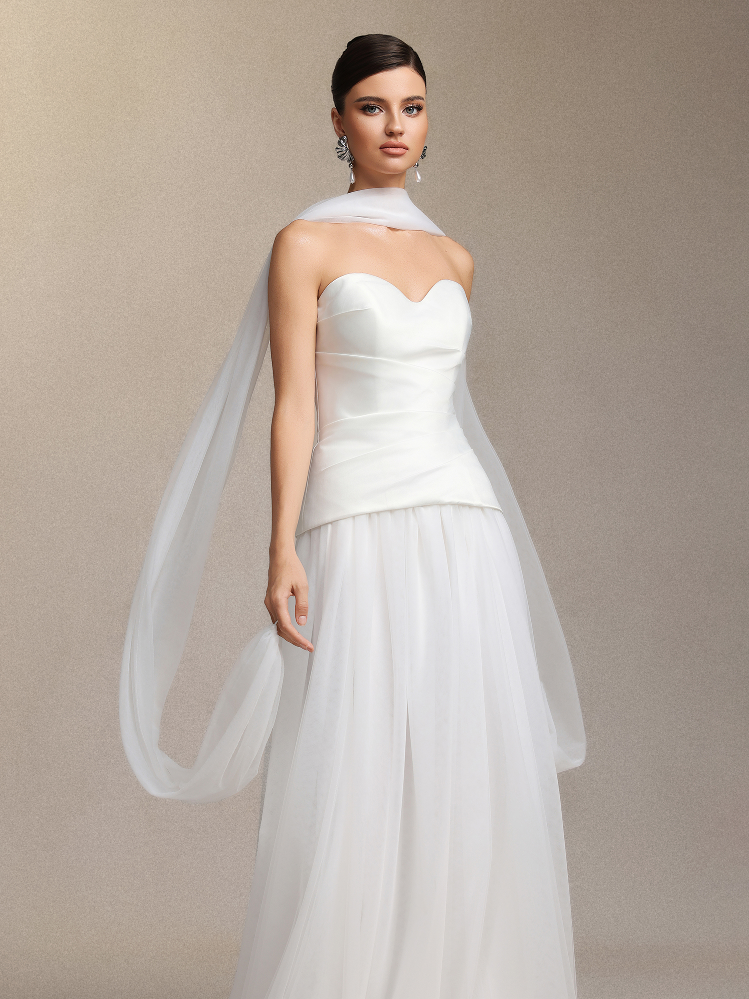 strapless chiffon two-piece long wedding dress