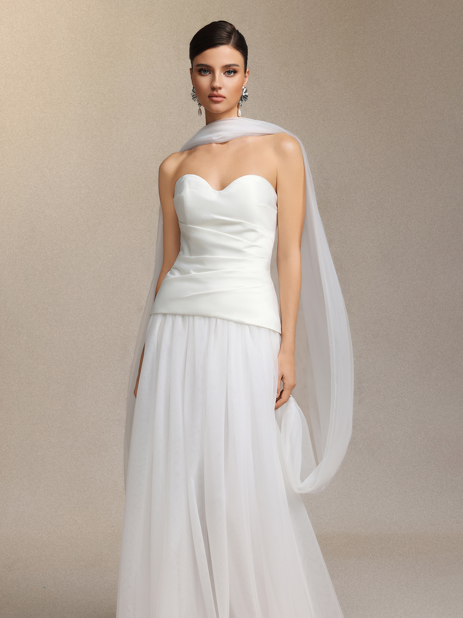 strapless chiffon two-piece long wedding dress