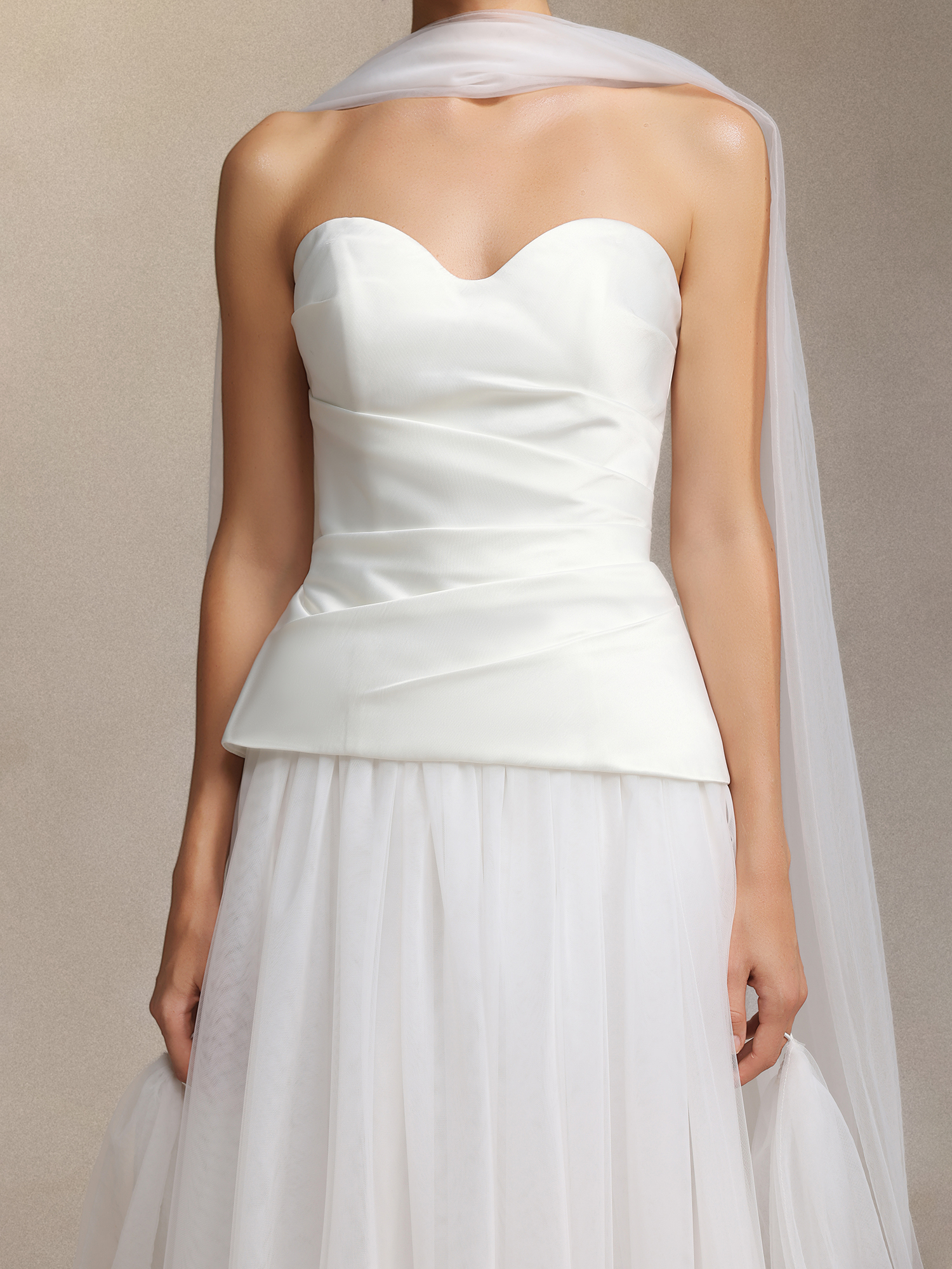 strapless chiffon two-piece long wedding dress