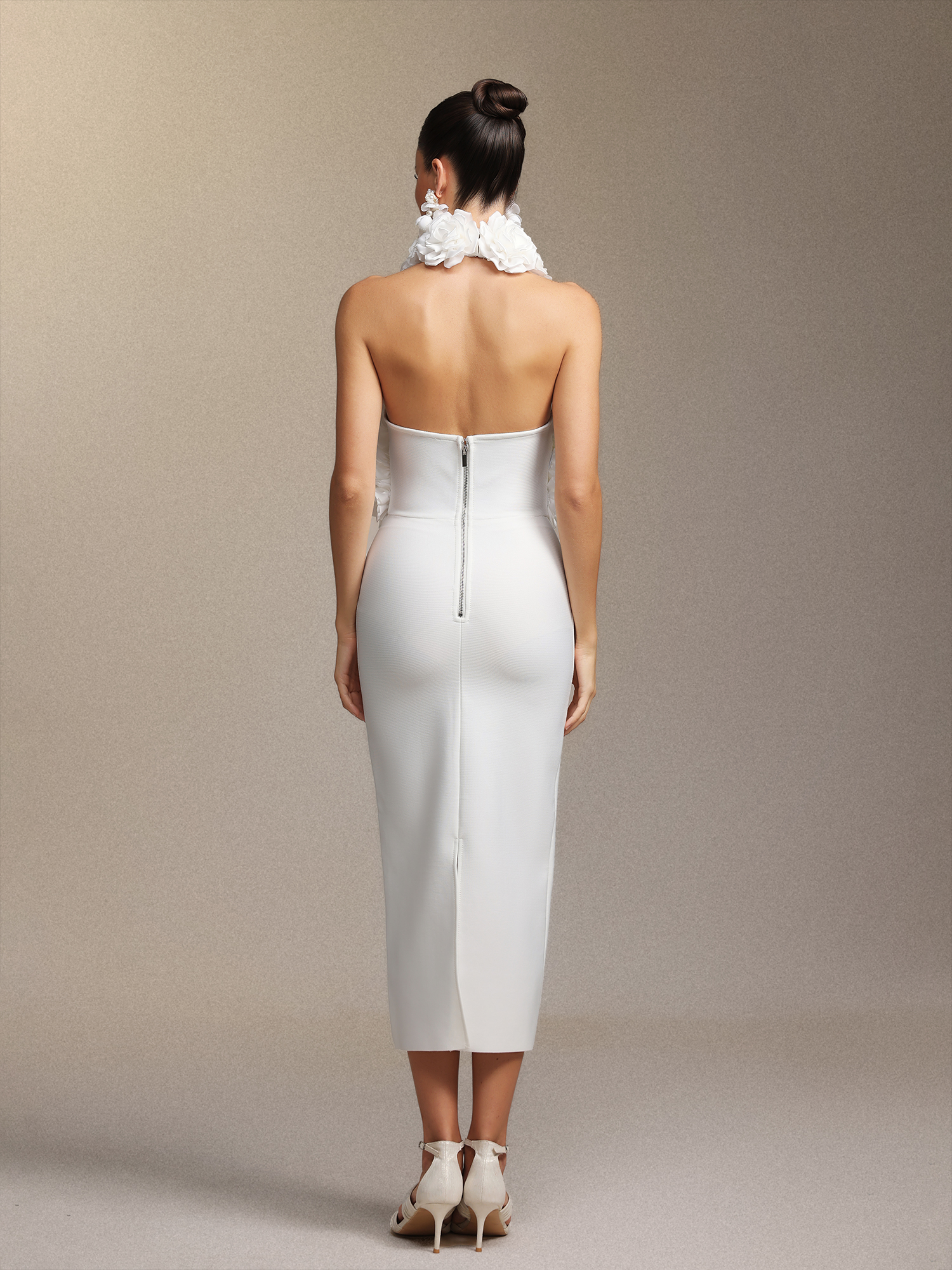 Ernie Sleeveless Halter Flowers Bandage Maxi Dress