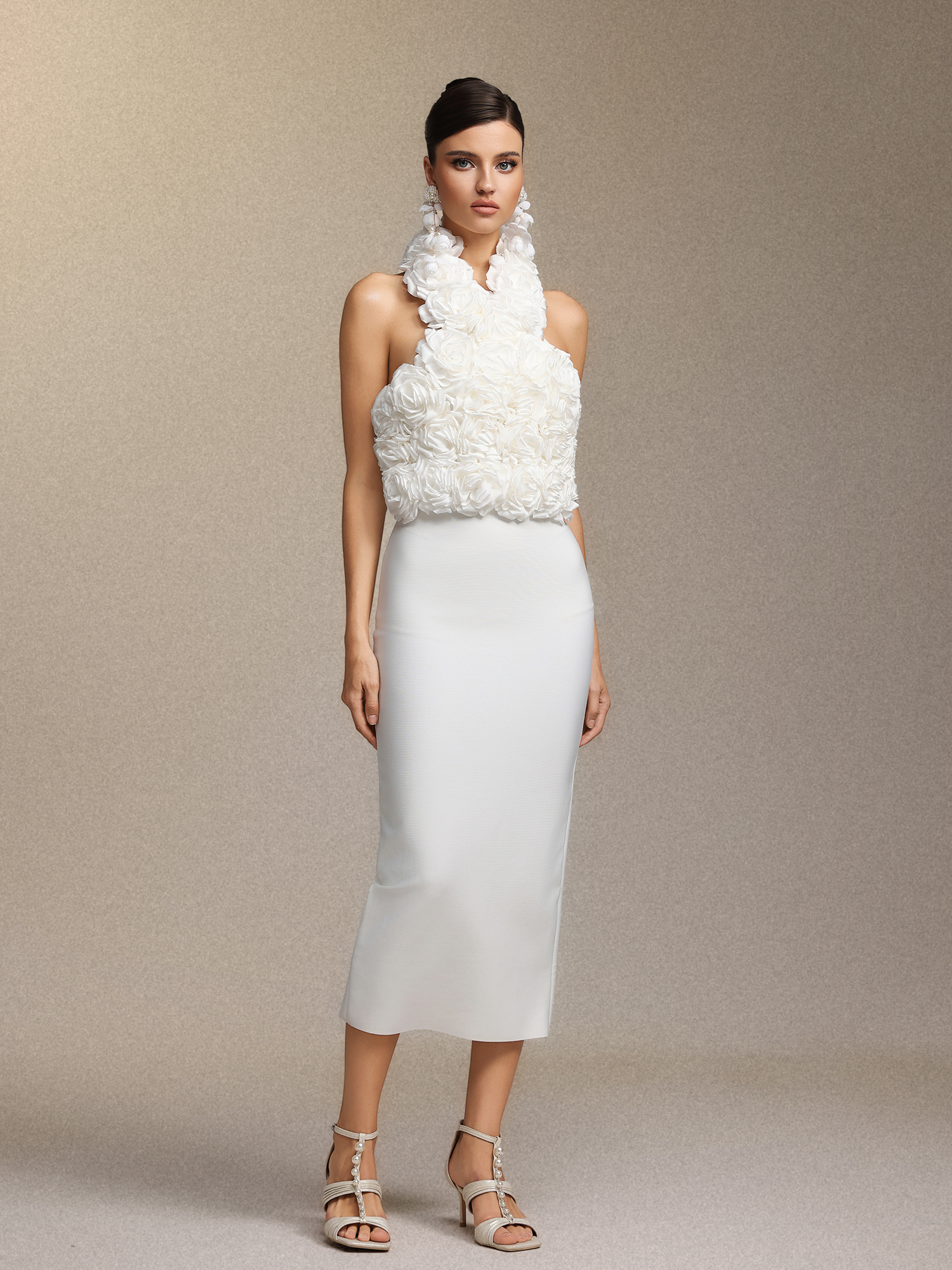 Ernie Sleeveless Halter Flowers Bandage Maxi Dress