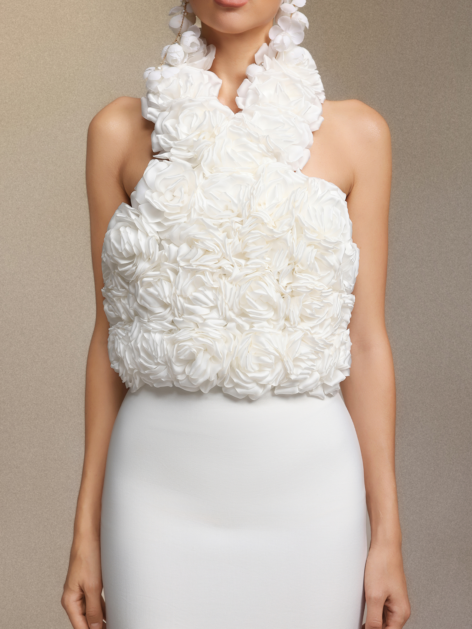 Ernie Sleeveless Halter Flowers Bandage Maxi Dress