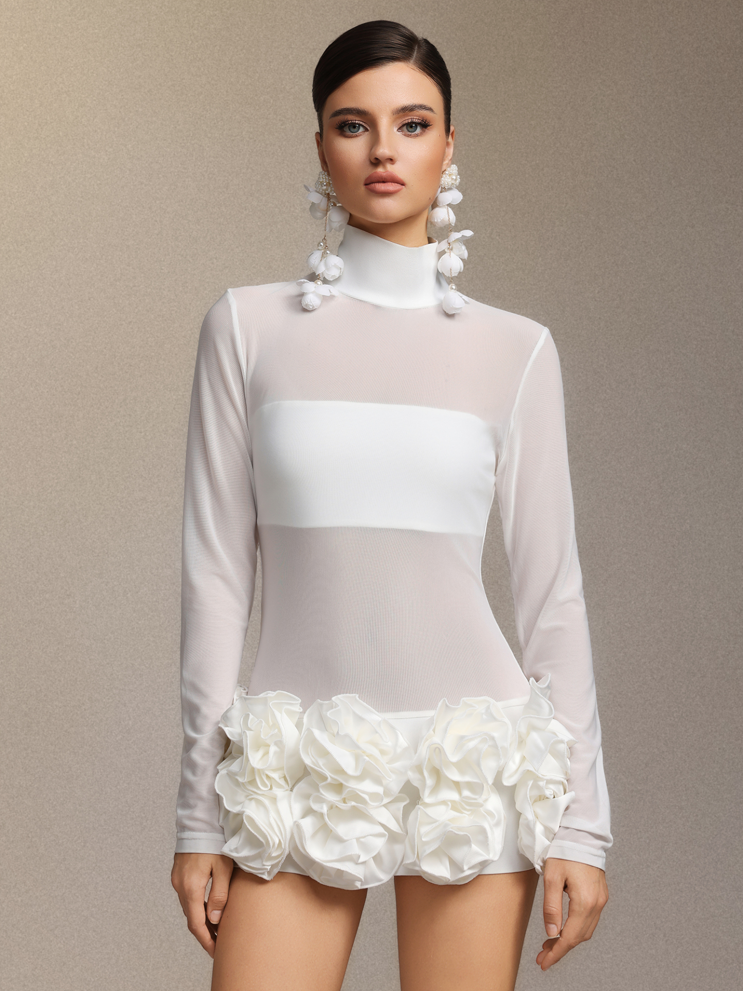 Halasa Long Sleeve Flowers Mini Dress