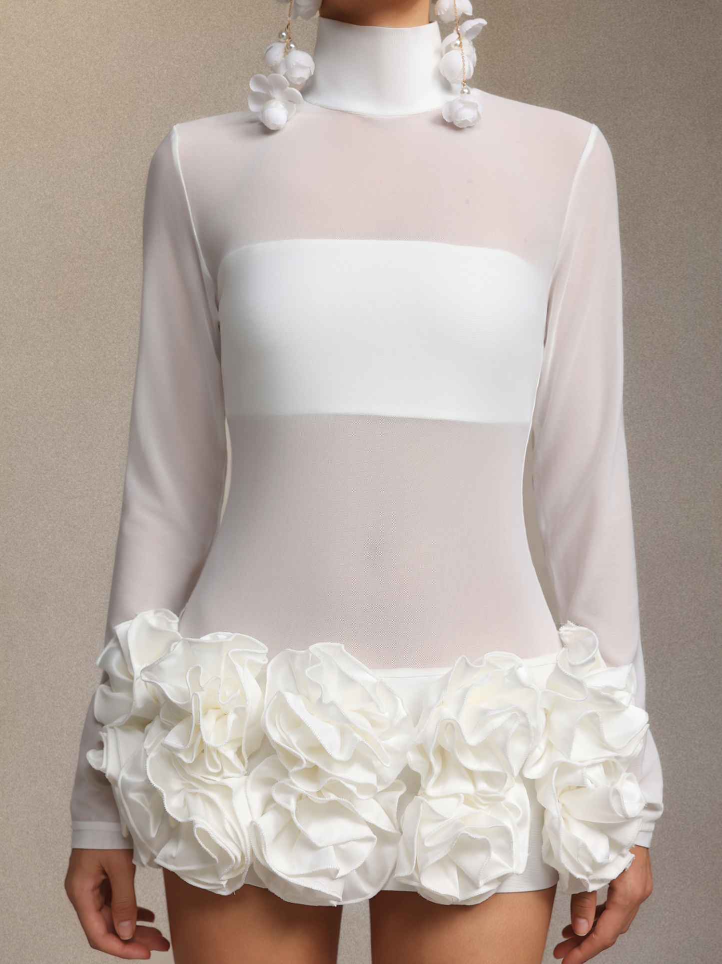 Halasa Long Sleeve Flowers Mini Dress