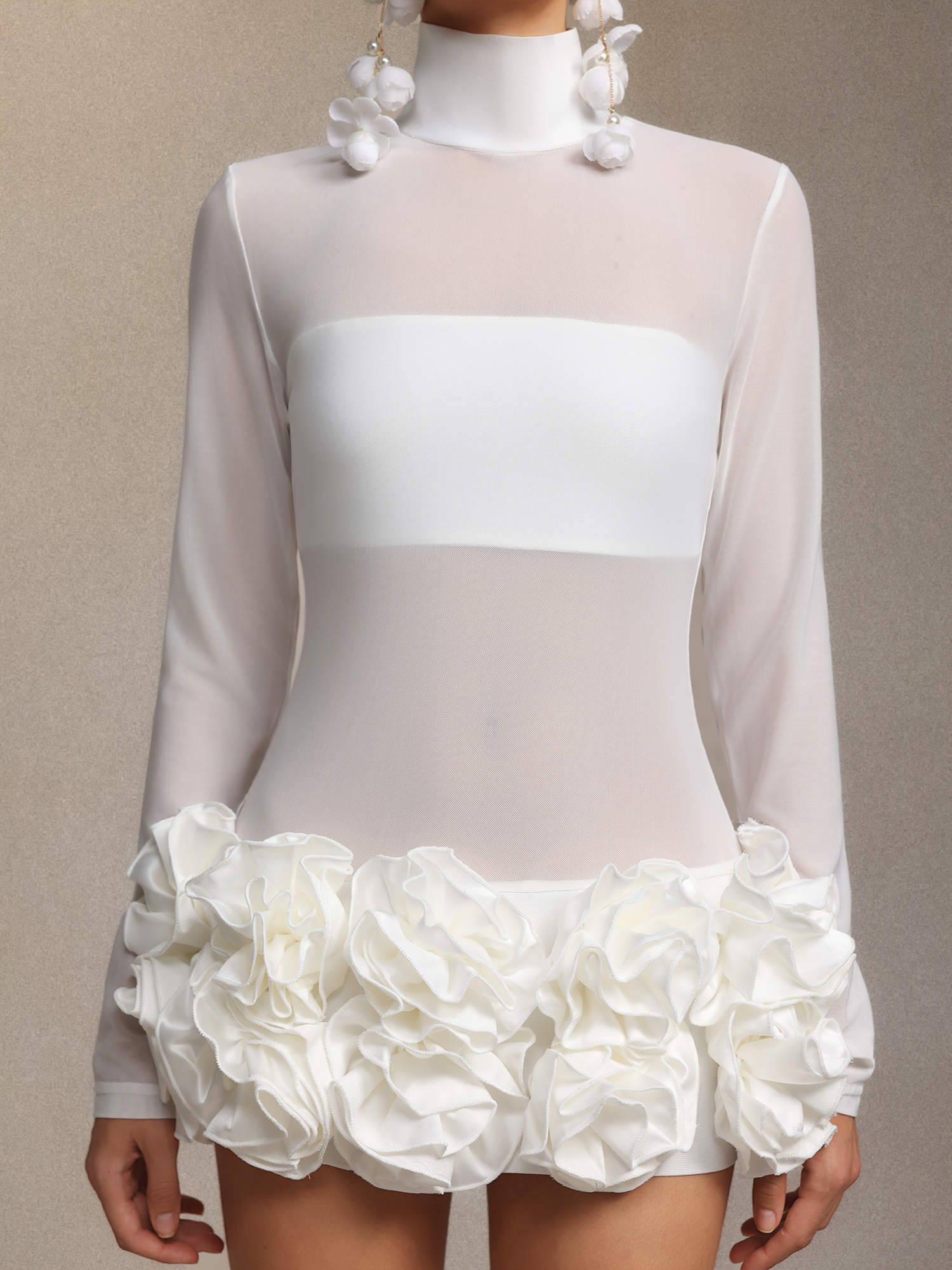 Halasa Long Sleeve Flowers Mini Dress