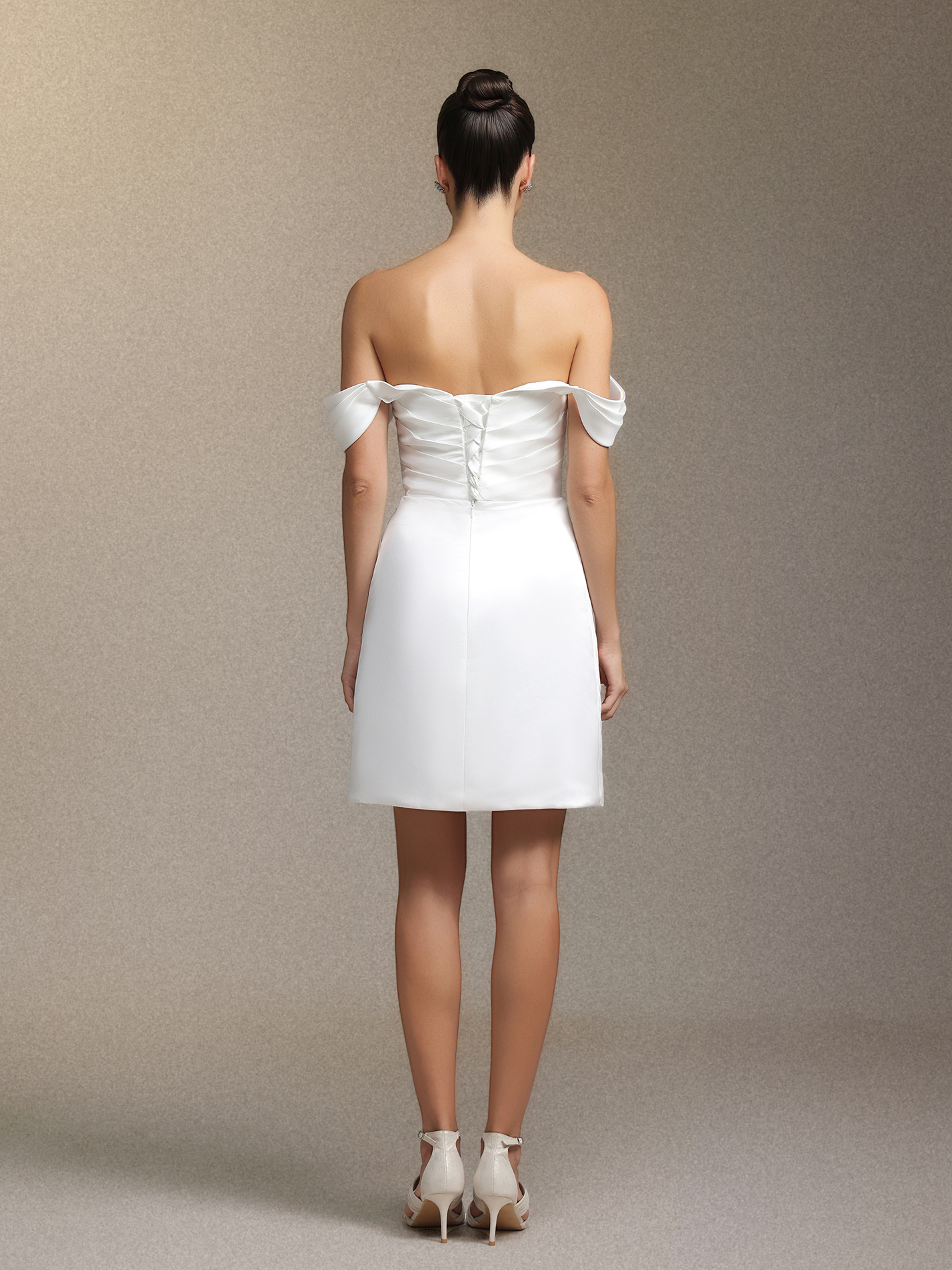 Lydda One-shoulder pleated mini evening dress