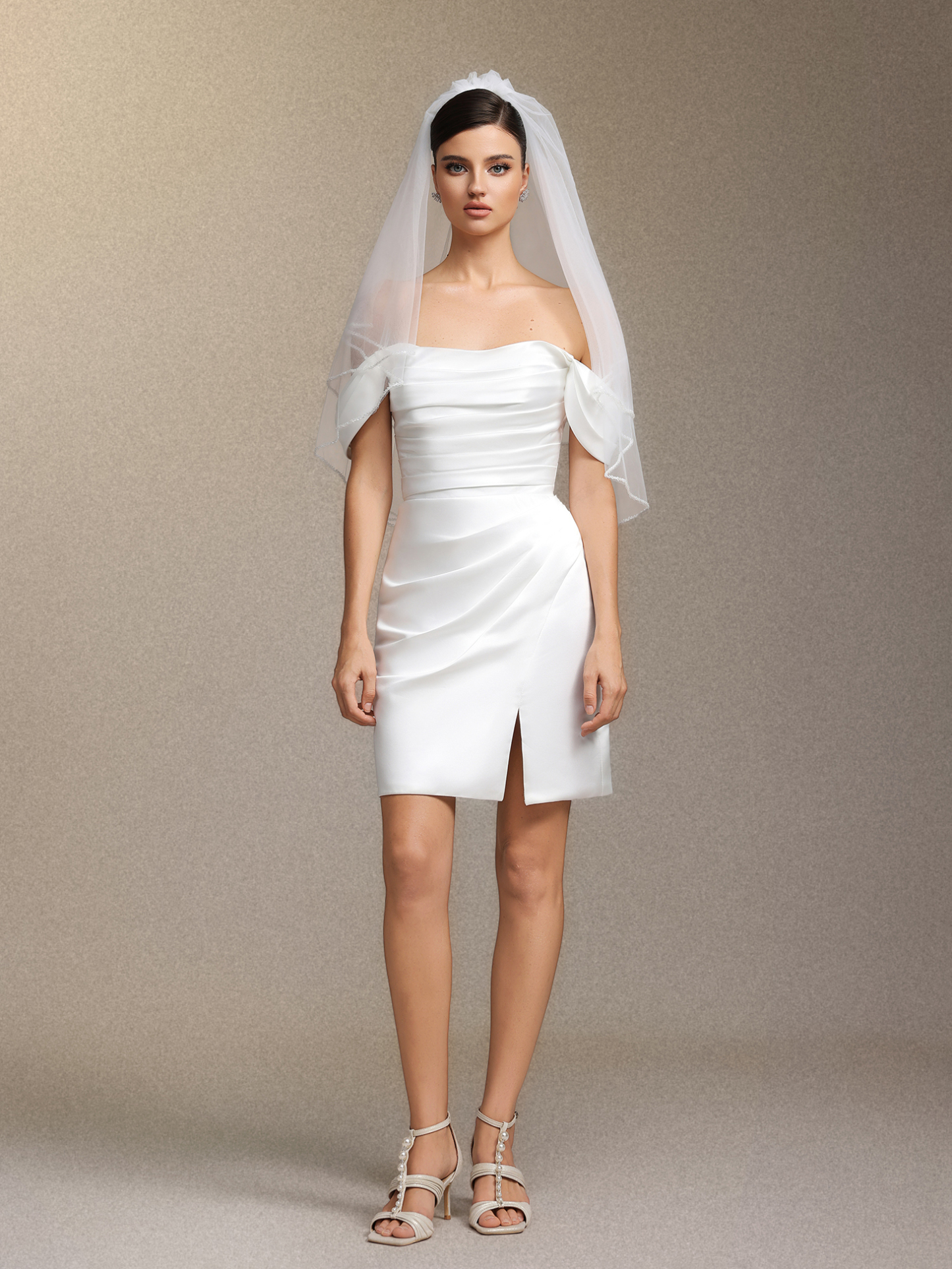 Lydda One-shoulder pleated mini evening dress