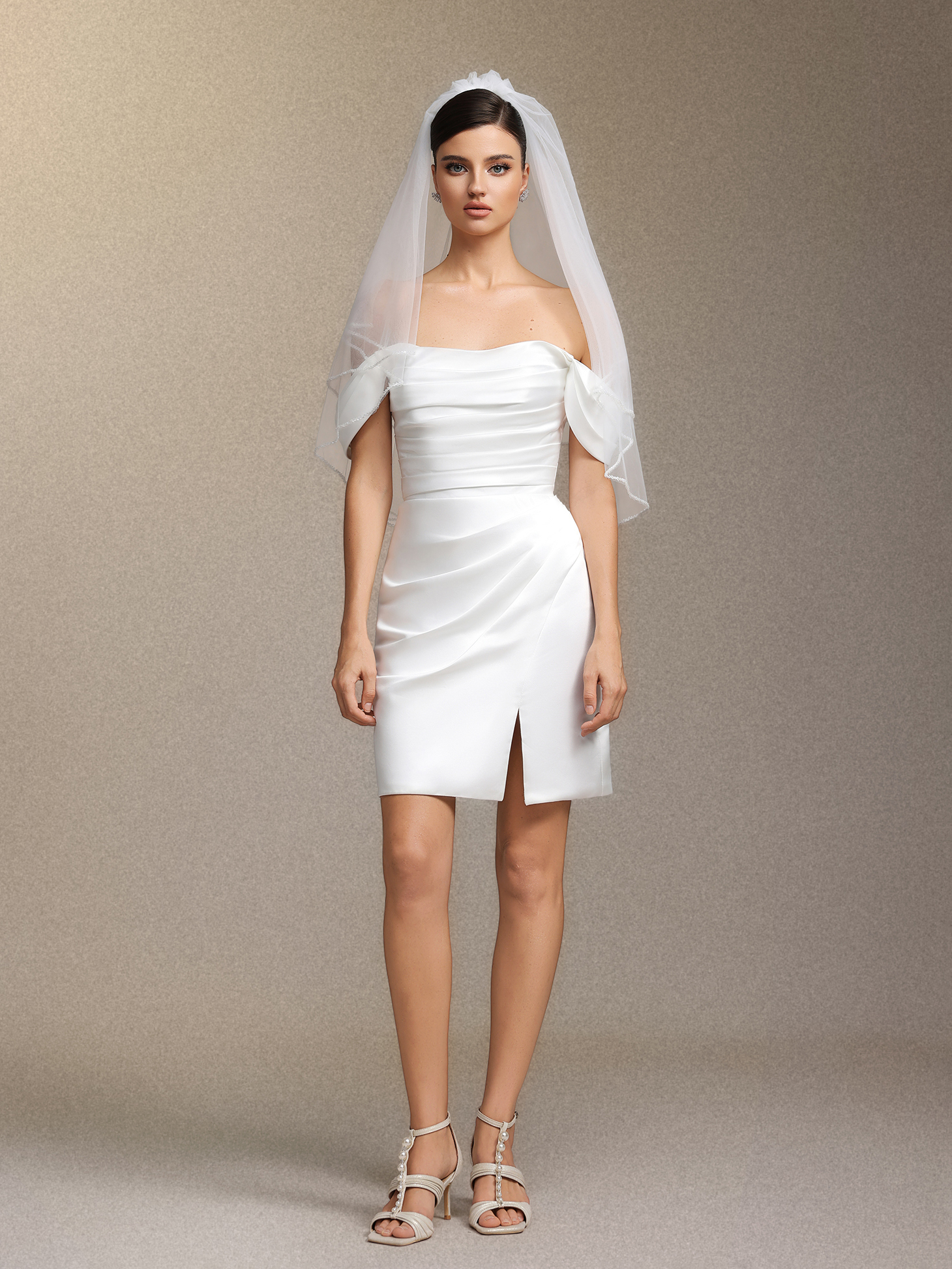 Lydda One-shoulder pleated mini evening dress