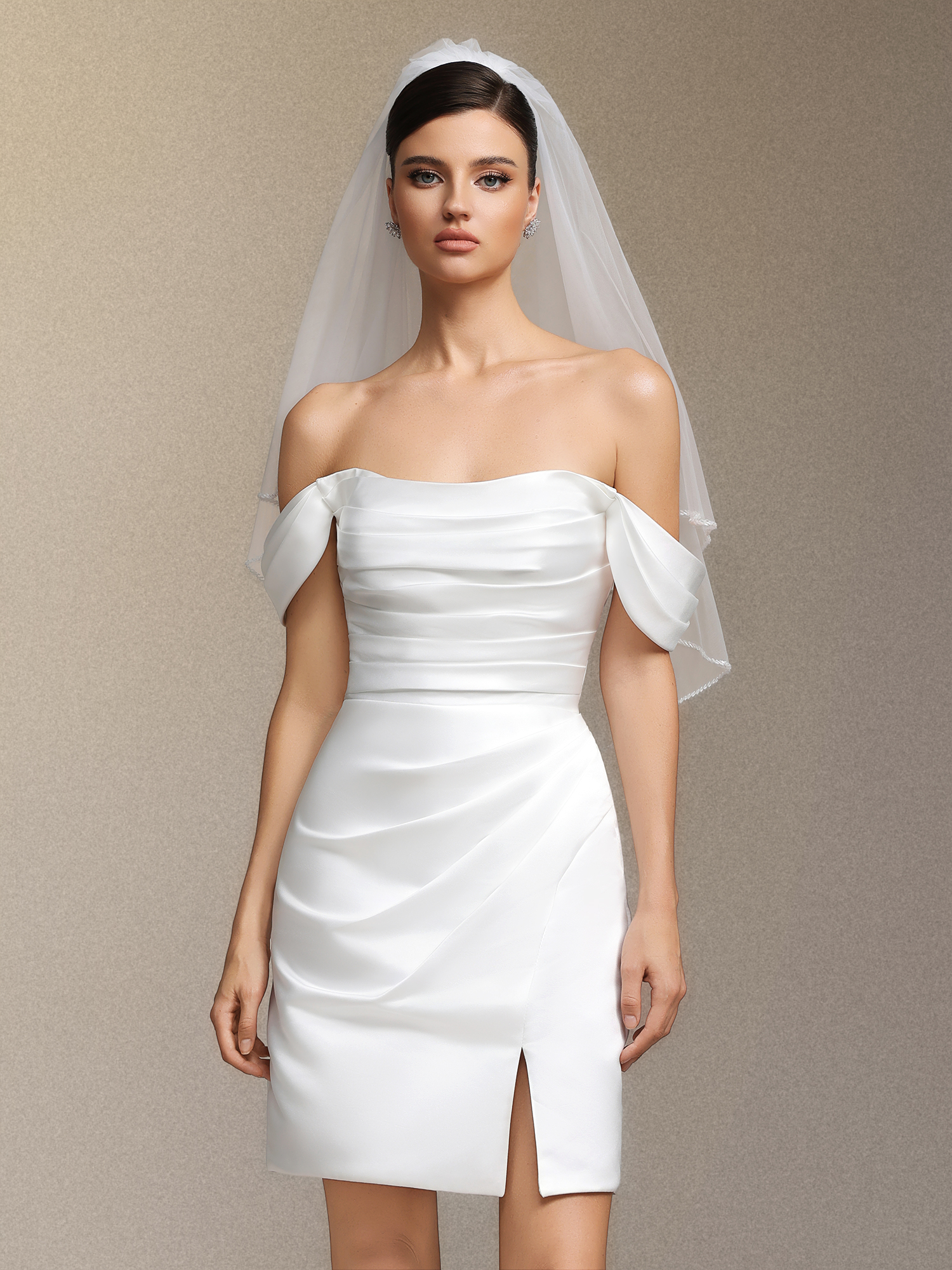 Lydda One-shoulder pleated mini evening dress