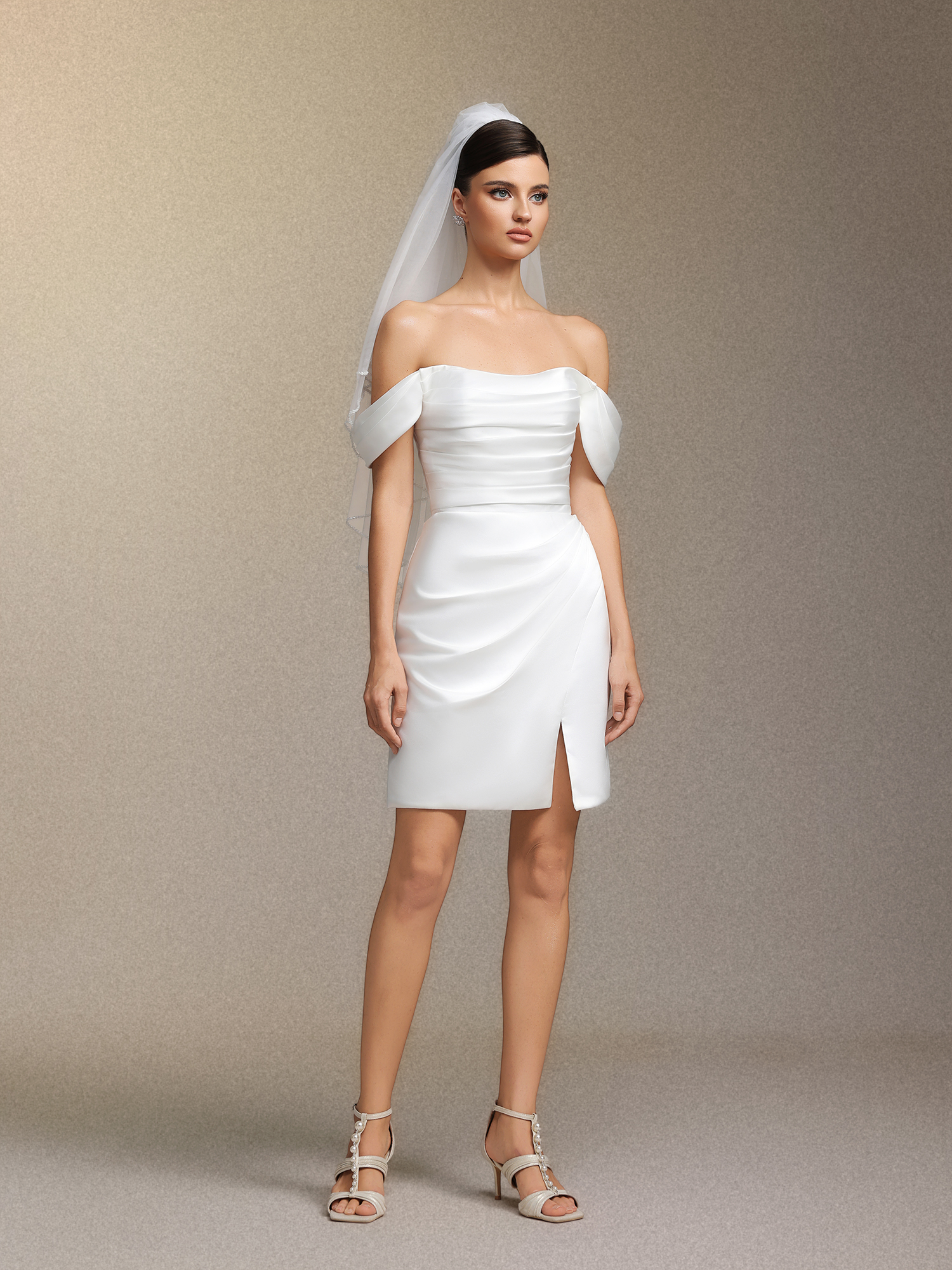 Lydda One-shoulder pleated mini evening dress