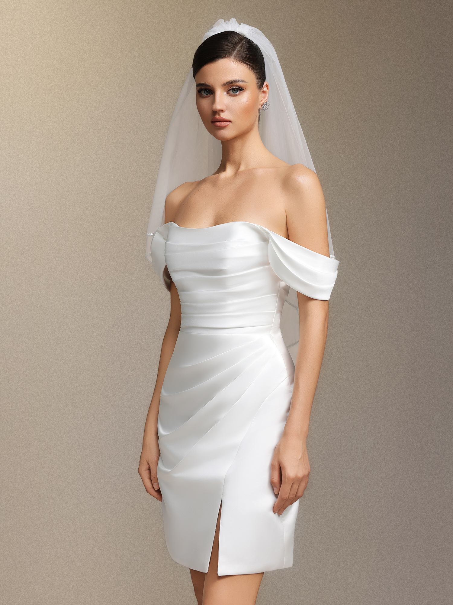 Lydda One-shoulder pleated mini evening dress