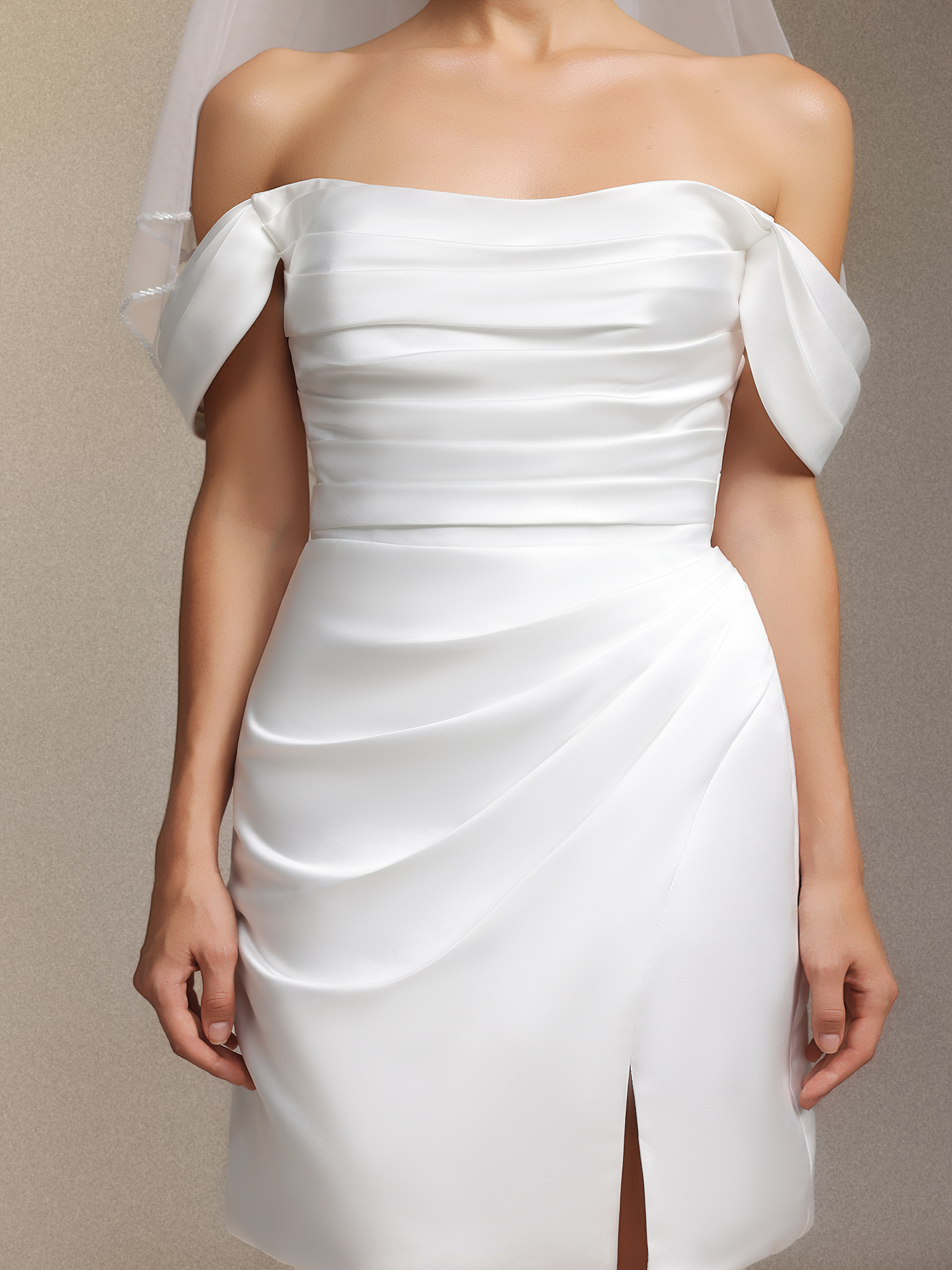 Lydda One-shoulder pleated mini evening dress