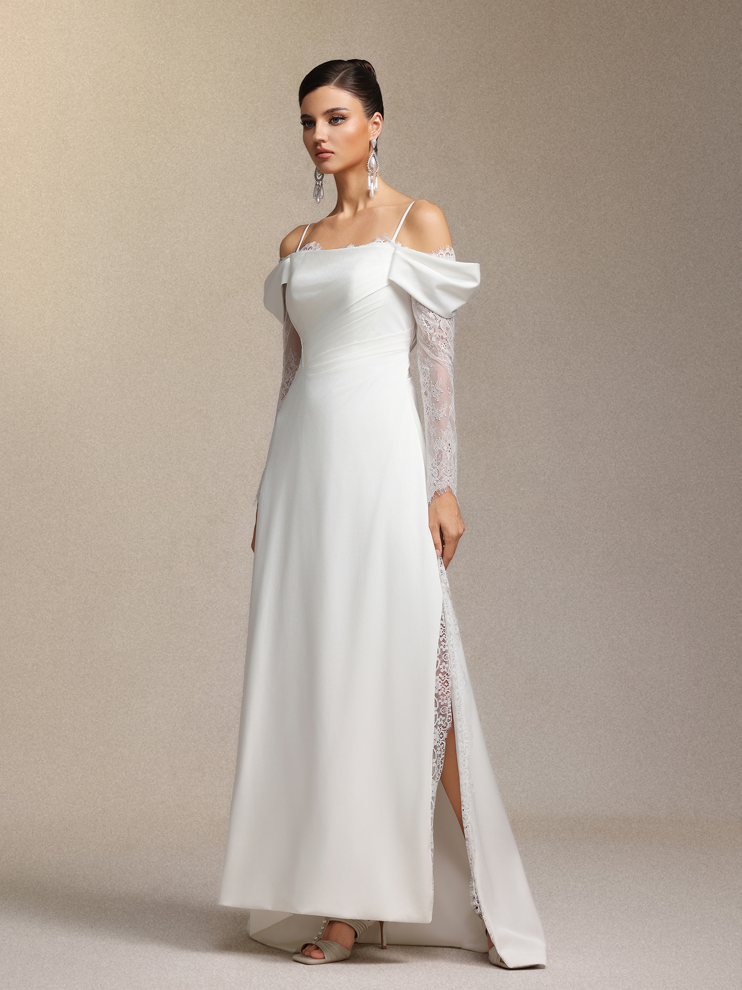 Lexi Off-The-Shoulder Lace Slit Maxi Dress